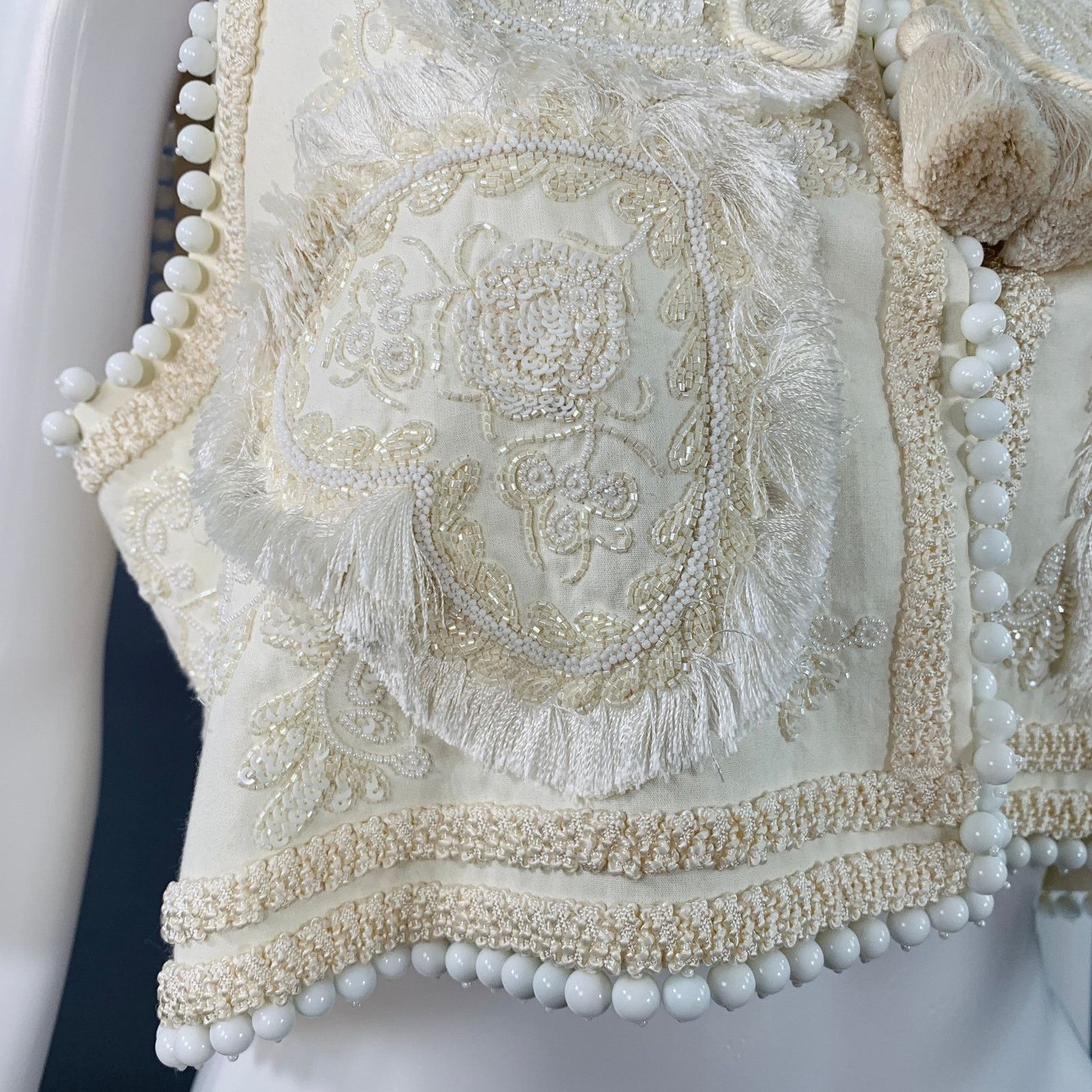 Figue Cream Cotton Embellished Beaded Fringe Cap Sleeve Vest Size S / US 4 / IT 40 - 3 Thumbnail