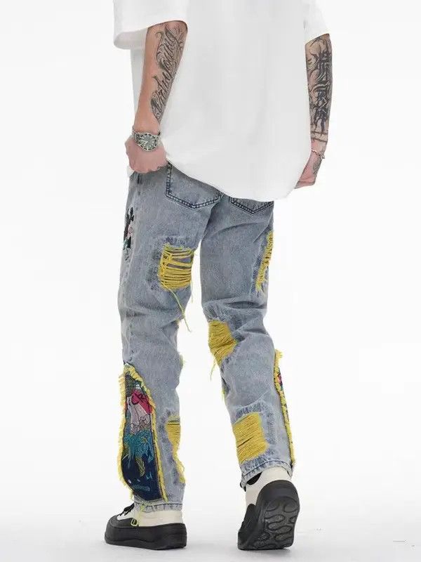 Japanese Brand × Jean Retro heavy embroidery ripped washed distressed jeans Size US 32 / EU 48 - 2 Thumbnail