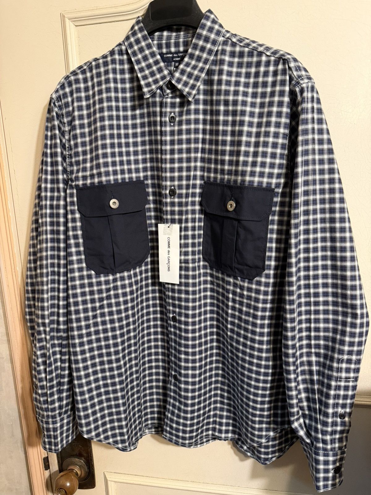 Comme des Garcons Homme Comme des Garçons Homme Navy Checks Patchwork Shirt Size US M / EU 48-50 / 2 - 1 Thumbnail