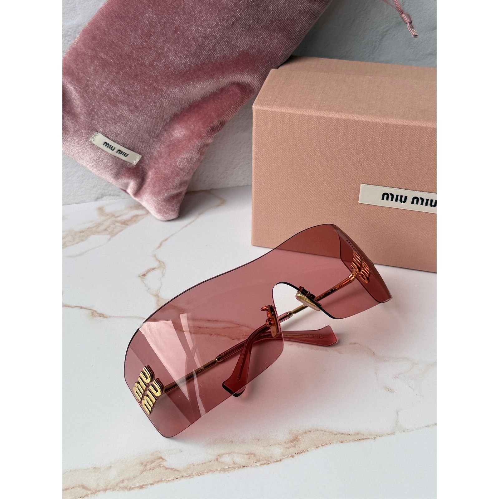 Miu Miu NEW Miu Miu MU B53 Mask Sunglasses in Gold Red $632 Size ONE SIZE - 3 Thumbnail
