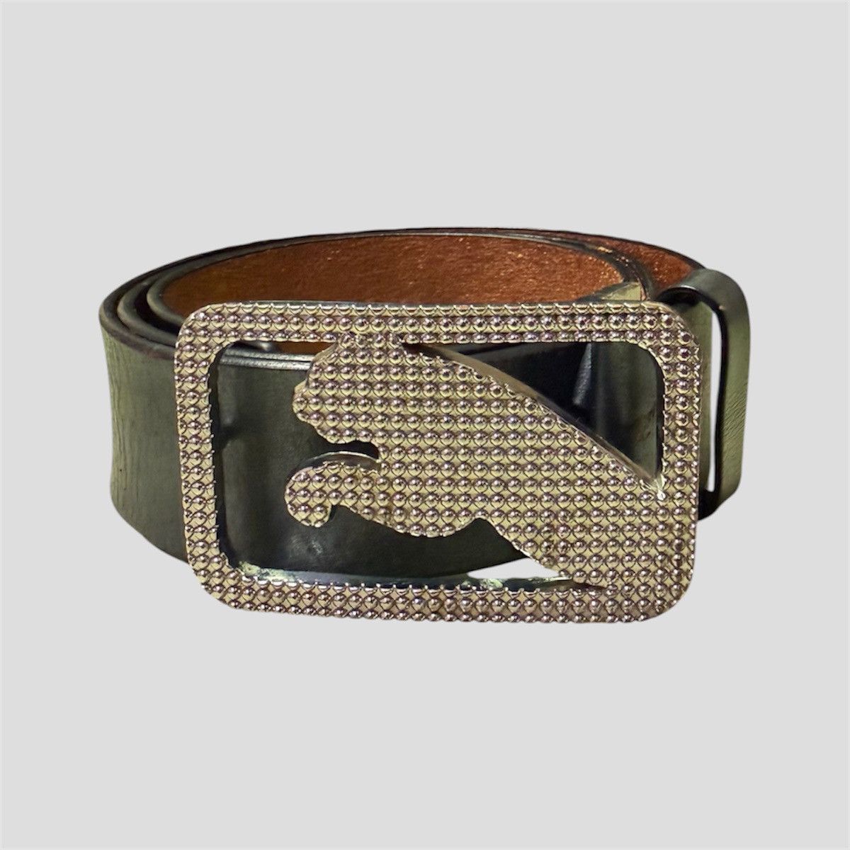 Puma Vintage PUMA Y2K Rhinestone Big Cat Buckle Leather Belt Size 34 - 1 Thumbnail