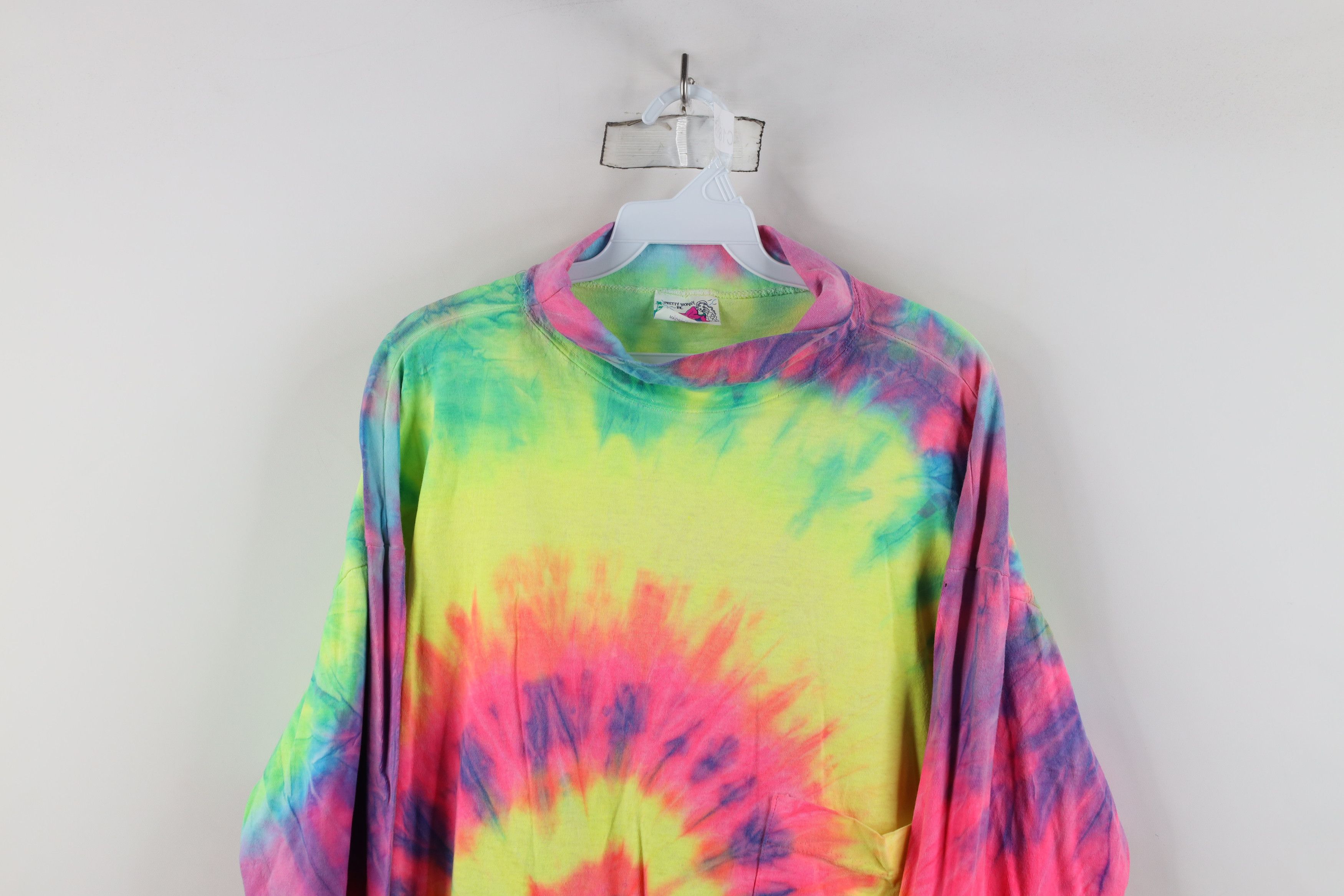 Vintage Vintage 90s Streetwear Tie Dye Swirl Turtleneck T-Shirt USA Size ONE SIZE - 2 Thumbnail
