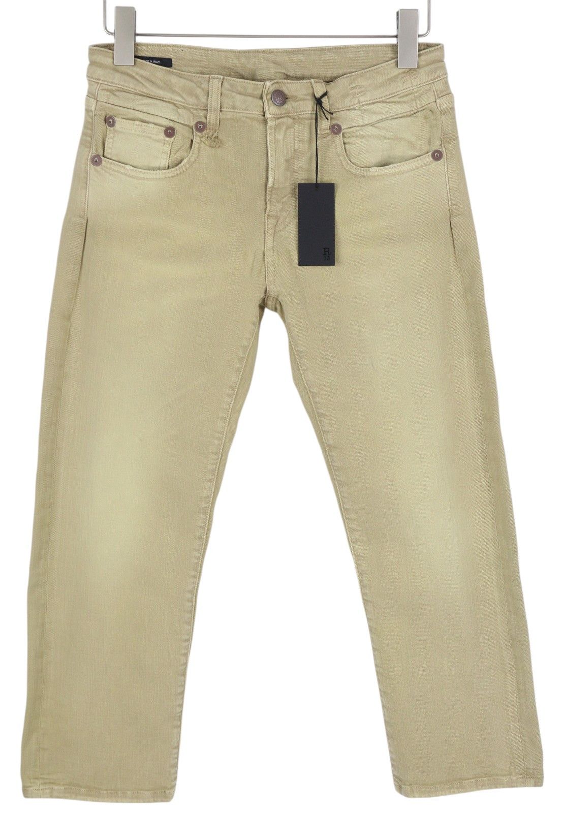 R13 BOY STRAIGHT 28 Khaki Stretch Denim Cropped Pockets 86303 Size 28" / US 6 / IT 42 - 3 Thumbnail