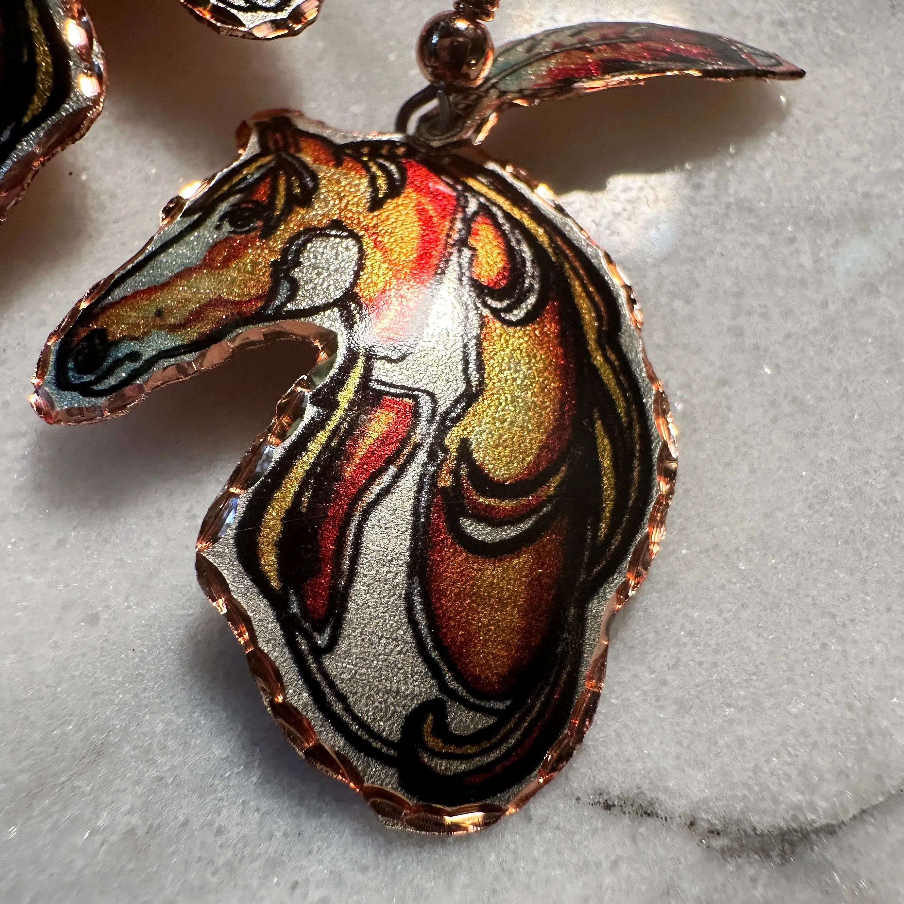 Other Handmade Boho Copper Feather Estuarian Horse Wire Drop Earri Size ONE SIZE - 4 Thumbnail