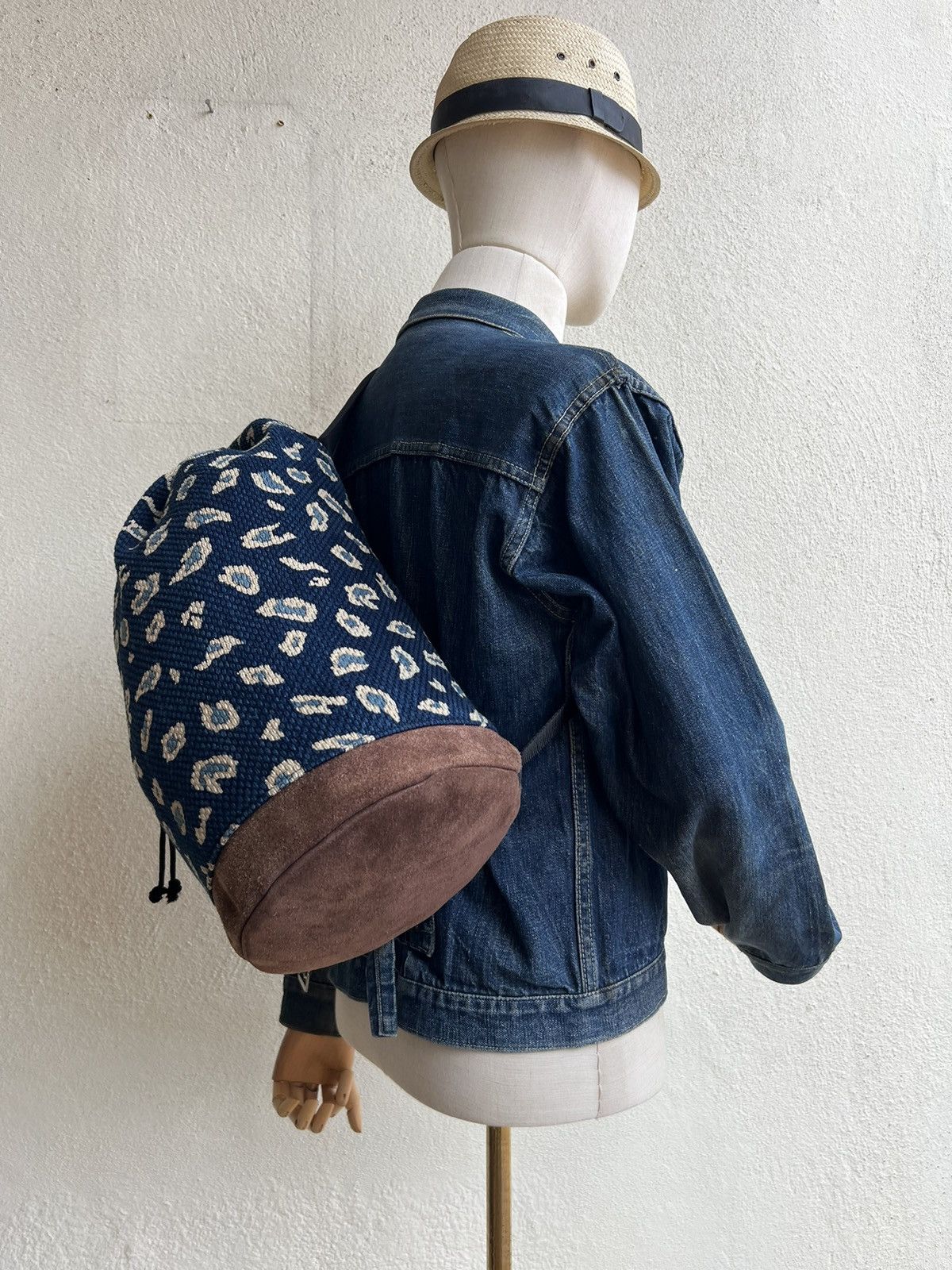 Indigo RARE! Vintage Japan Indigo Sashiko Kendo Suede Leather Bag Size ONE SIZE - 19 Thumbnail