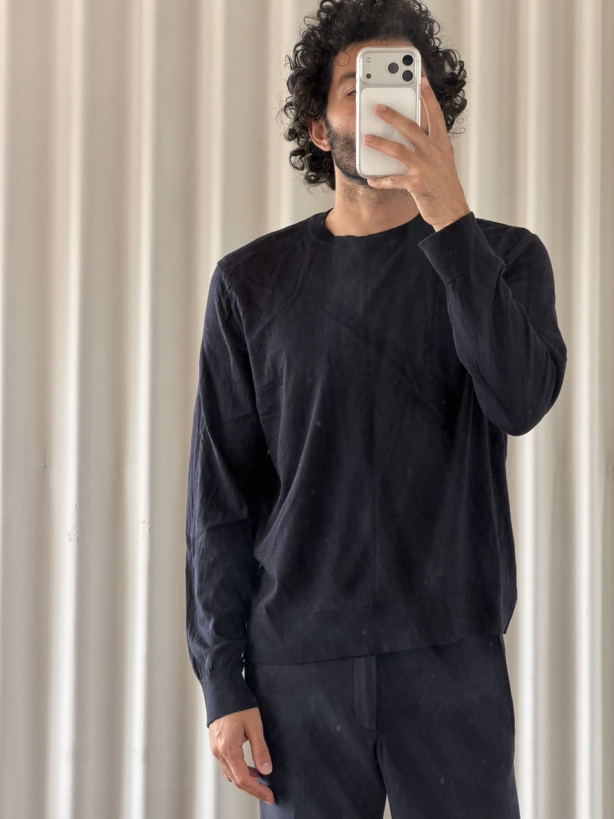 Theory Theory Navy Merino Wool Crewneck Sweater (Fits L) Size US XL / EU 56 / 4 - 3 Thumbnail
