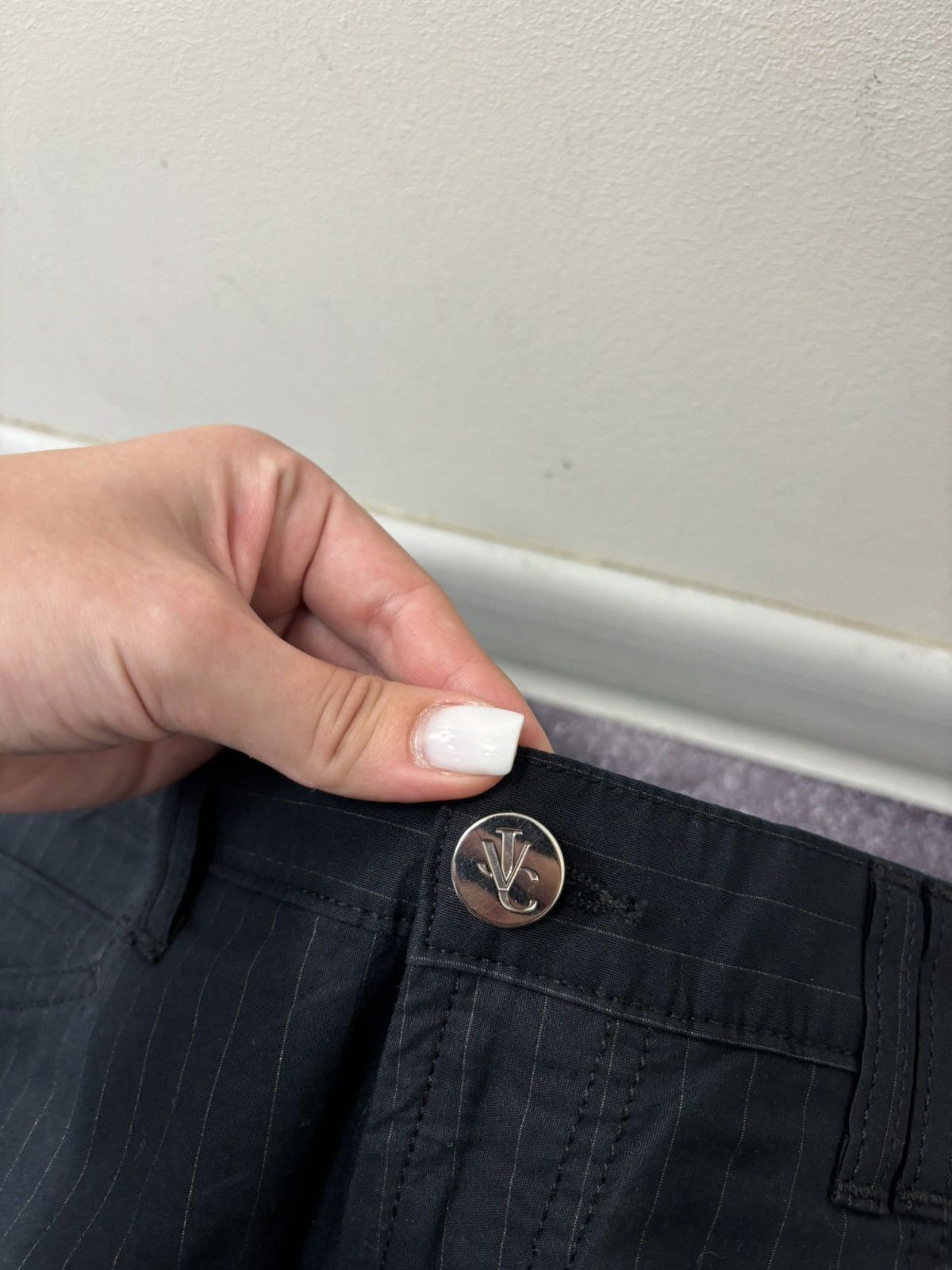 Versace Jeans Couture Versace Jeans Couture Women’s Pinstripe Navy Cotton Pants Size 32" / US 10 / IT 46 - 7 Thumbnail