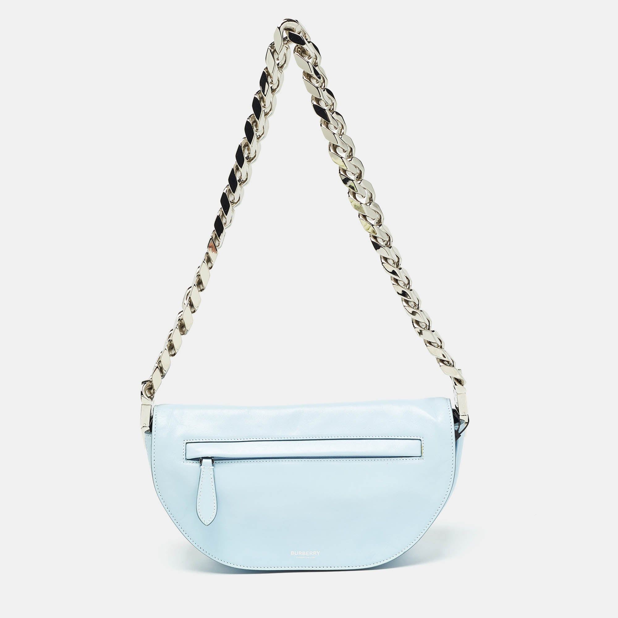 image of Burberry Pale Blue Soft Leather Small Olympia Shoulder Bag, Women's