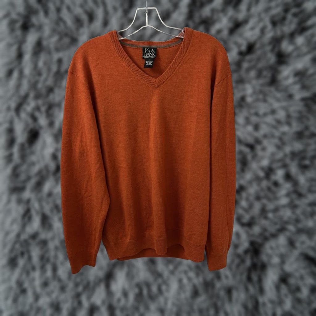 Jos. A. Bank Jos A Bank Travelers Collection Sweater Mens XL Orange V-Neck 100% Merino Wool Size US XL / EU 56 / 4 - 1 Thumbnail