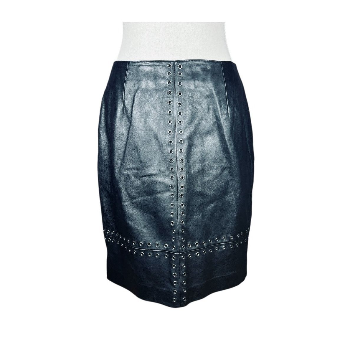 Vintage Vintage Lamb Leather Grommet Stud Pencil Skirt Black 10 Chic Size 32" / US 10 / IT 46 - 2 Thumbnail