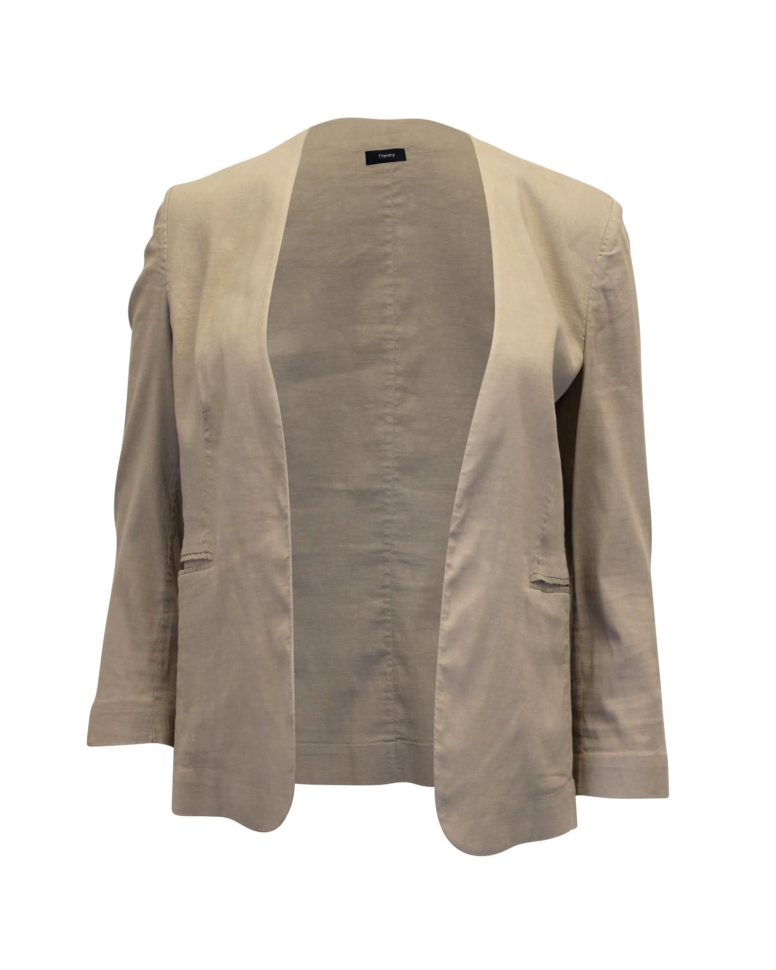 image of Theory Tailored Beige Linen Open-Front Blazer, Women's (Size Small)