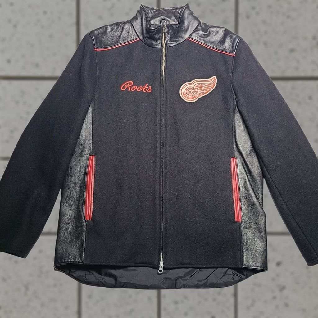 Roots VINTAGE Roots Canada Official NHL Detroit Red Wings Wool Leather Jacket Men’s M Black Zip Size US M / EU 48-50 / 2 - 1 Thumbnail
