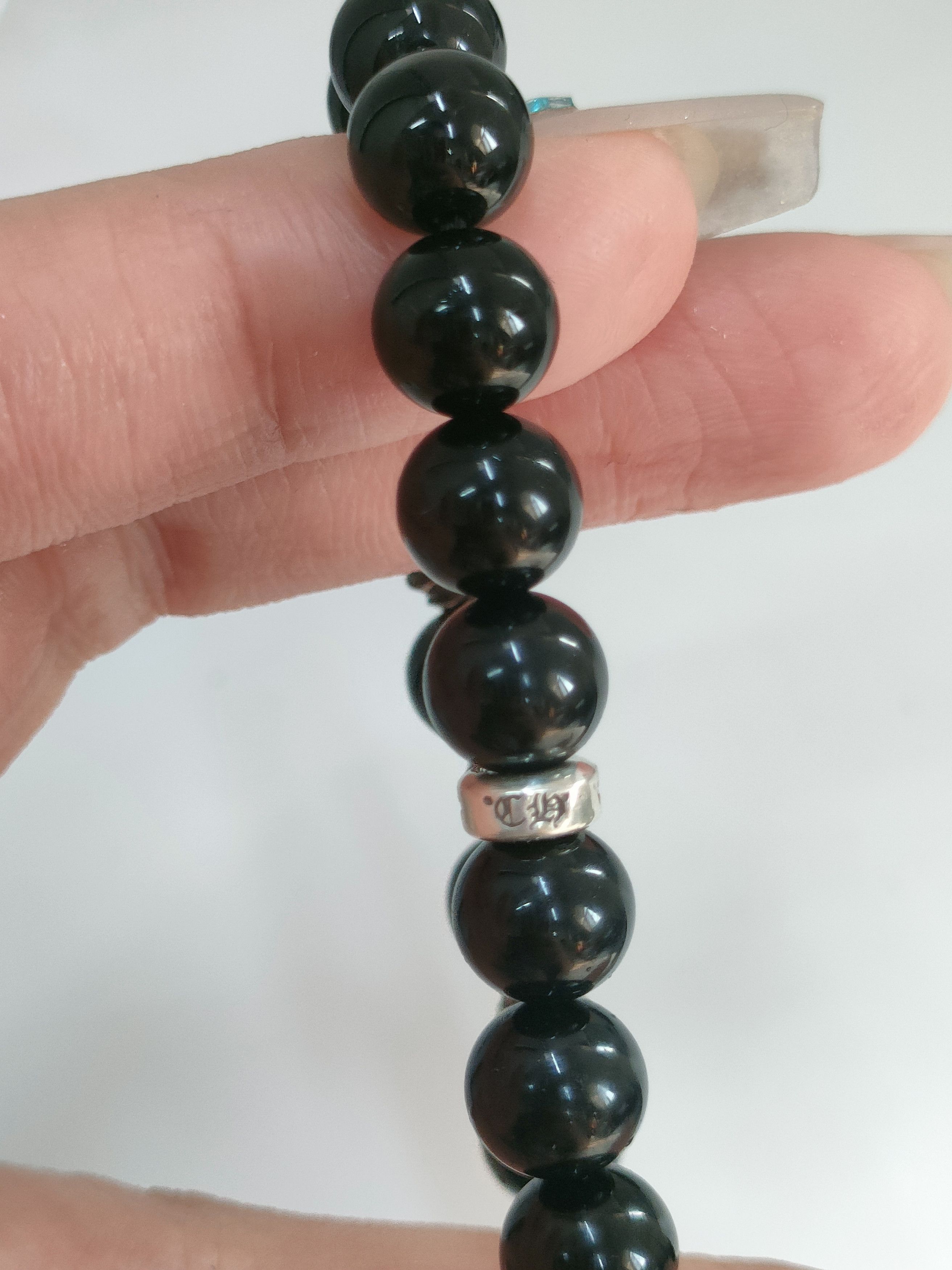 Chrome Hearts Chrome Hearts 8mm Obsidian 4 Silver Cross Bracelet Size ONE SIZE - 9 Thumbnail