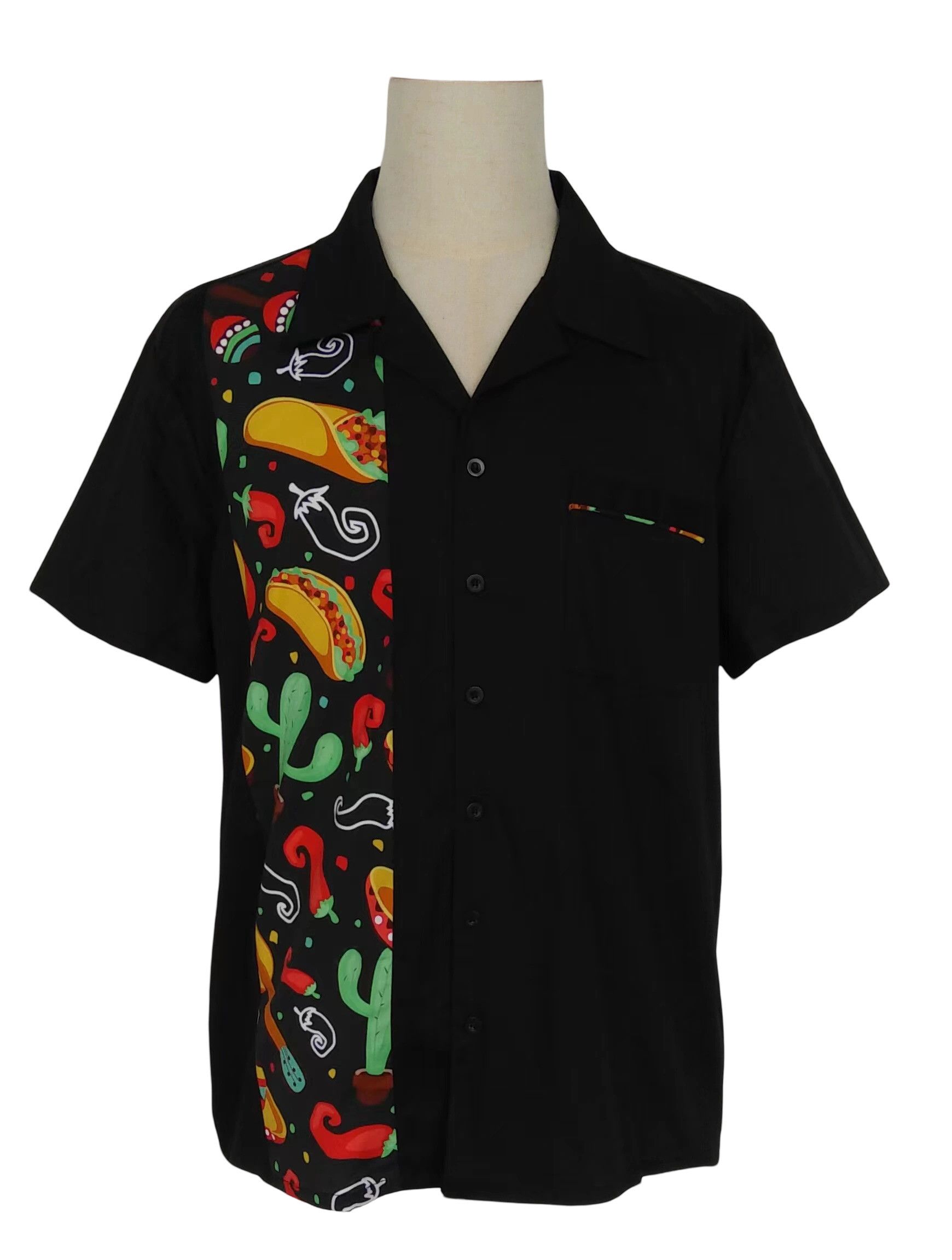 Other Summer Shirts Black Contrast Printed Panel Pocket Tops Size US XL / EU 56 / 4 - 1 Thumbnail