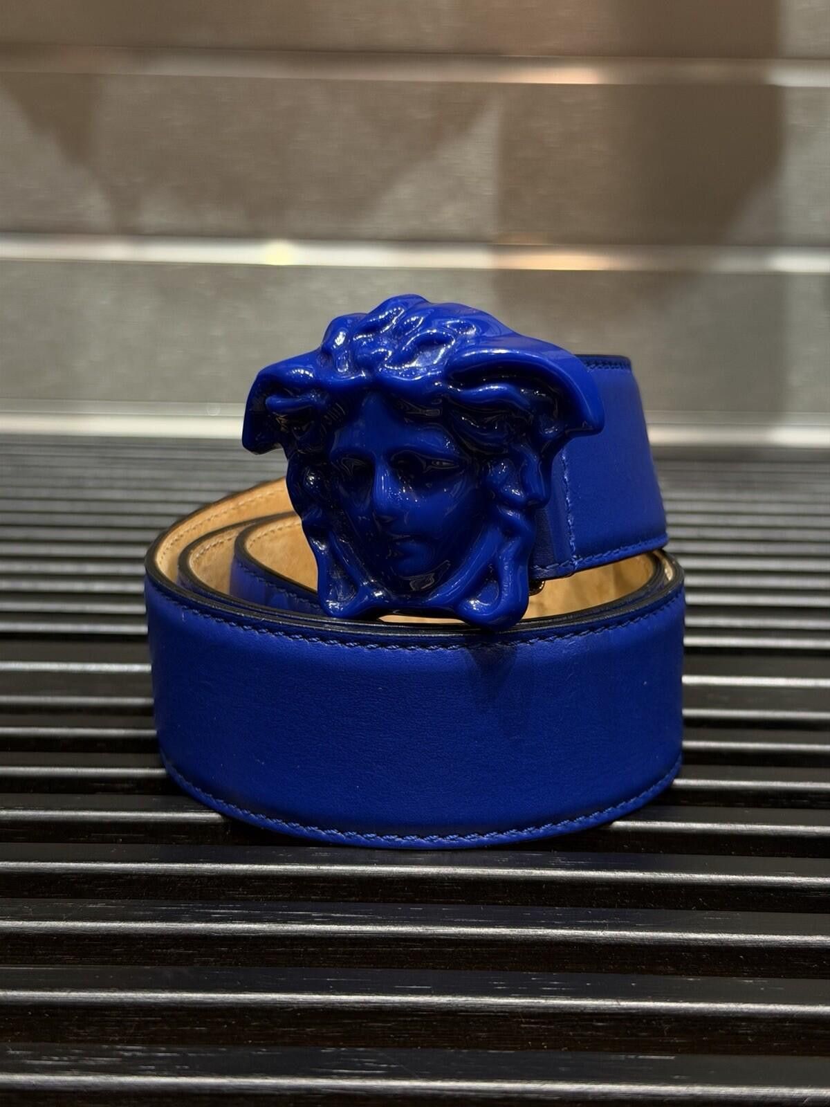 Versace Versace Medusa-Buckle Blue Slim Leather Belt 80 (32) $425 Size ONE SIZE - 2 Thumbnail