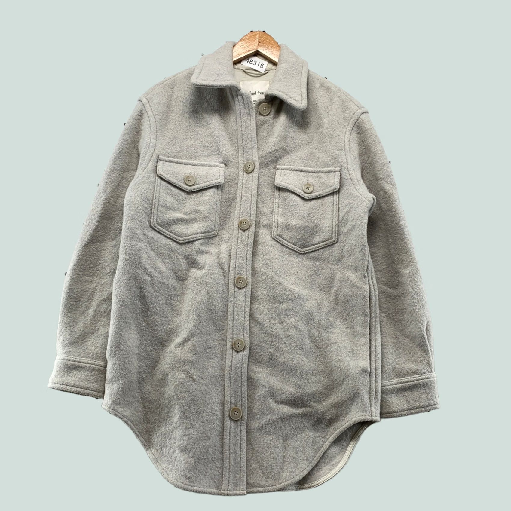 Vintage Wilfred Free Ganna Shirt Jacket 100% Merino Wool Gray Shacket XXS Womens Button Front Pockets Casual Workwear Mid-Length Fall Winter Spring Size XXS / US 00 / IT 34 - 1 Thumbnail