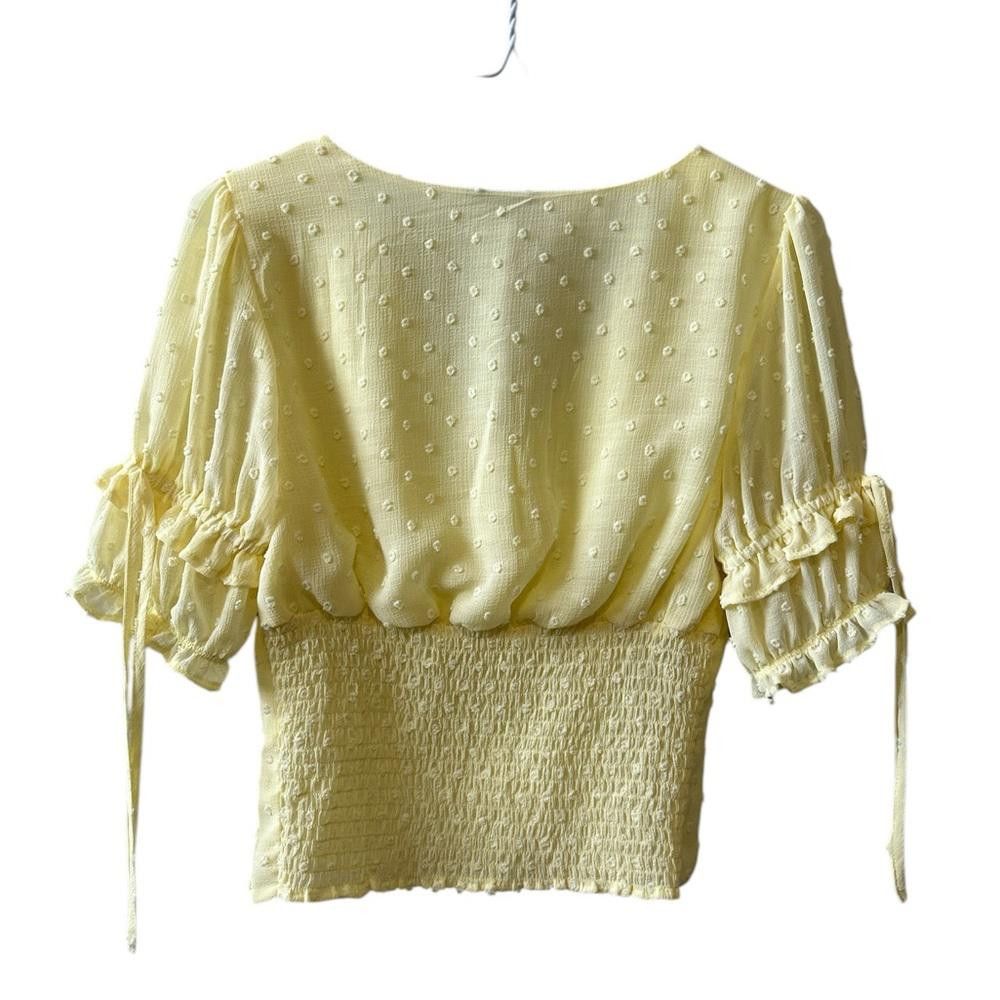 Designer Yellow Swiss Dot Puff Sleeve Blouse Size XS / US 0-2 / IT 36-38 - 3 Thumbnail