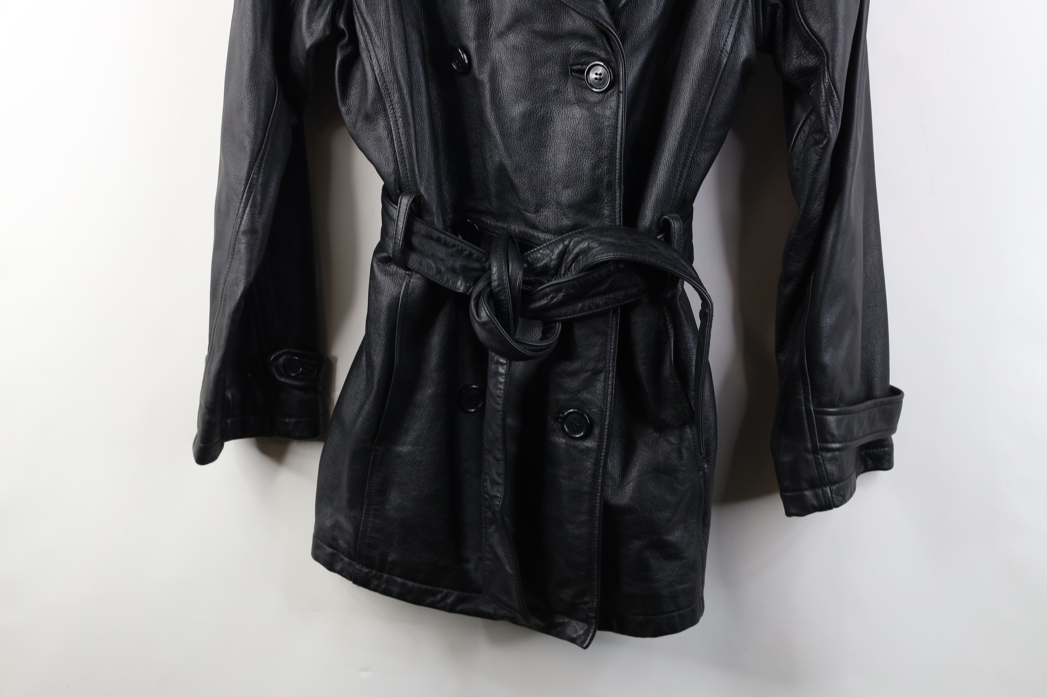 Vintage Vintage 90s Streetwear Breasted Belted Leather Trench Coat Size S / US 4 / IT 40 - 3 Thumbnail
