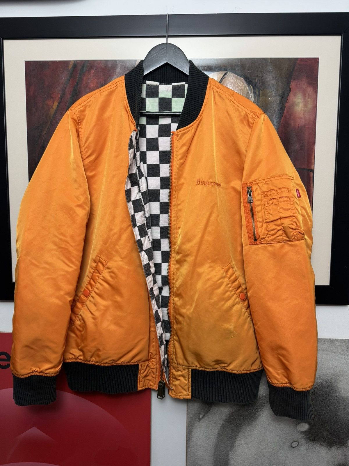 Supreme SS16 Supreme Reversible Checkered MA-1 Bomber Jacket Orange Size US L / EU 52-54 / 3 - 1 Thumbnail