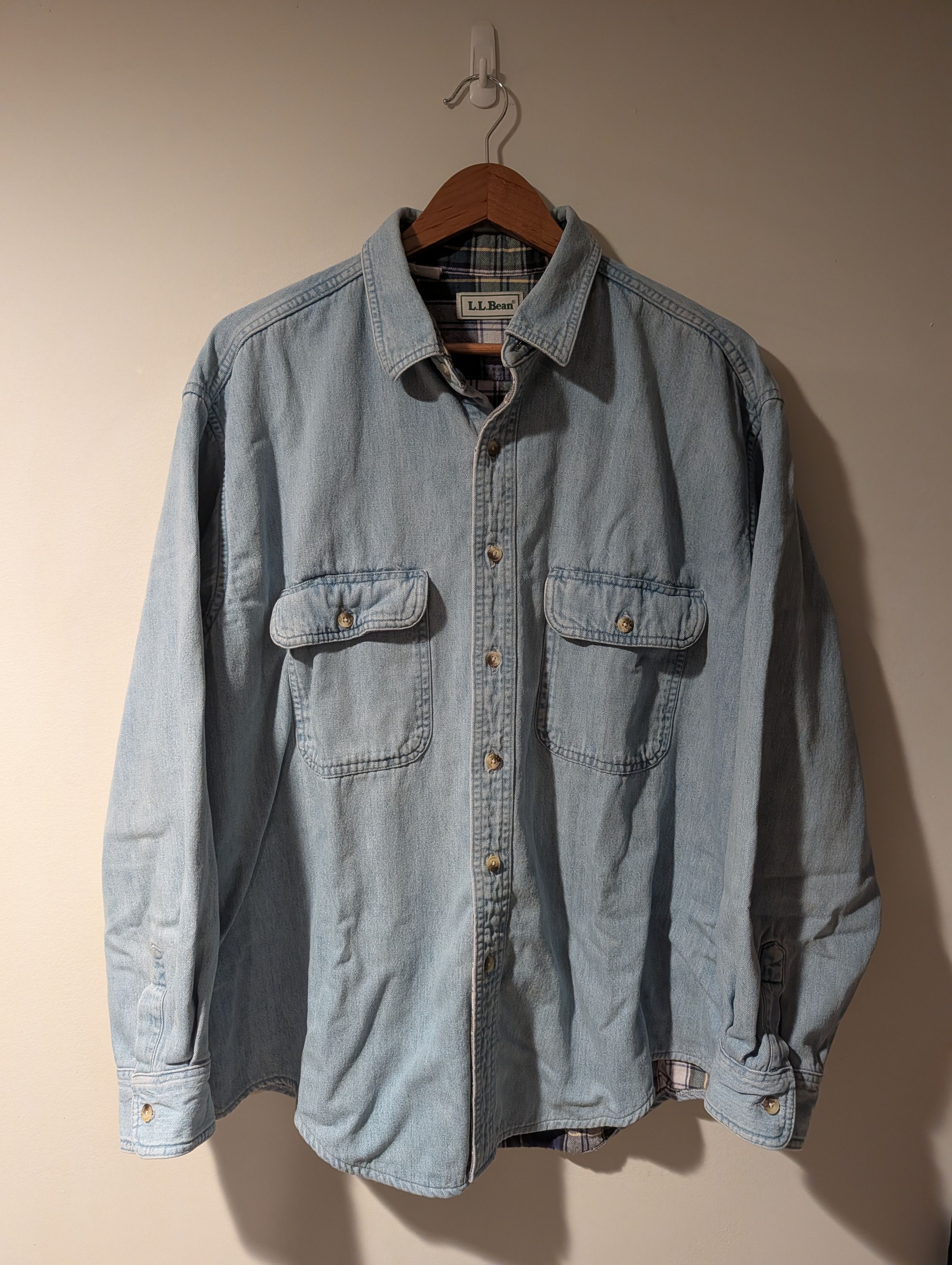 L.L. Bean Vintage L.L. Bean Flannel Lined Denim Shirt Jacket Plaid Size US L / EU 52-54 / 3 - 1 Thumbnail