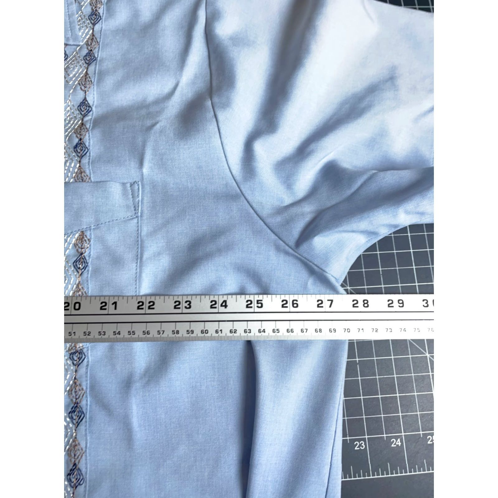 Haband VINTAGE Haband 90s Guayabera Pleated Shirt 4 Pocket Blue Geometric Pattern Button-Up Short Sleeve Adult 2X Men Mens Retro Size US XXL / EU 58 / 5 - 6 Thumbnail