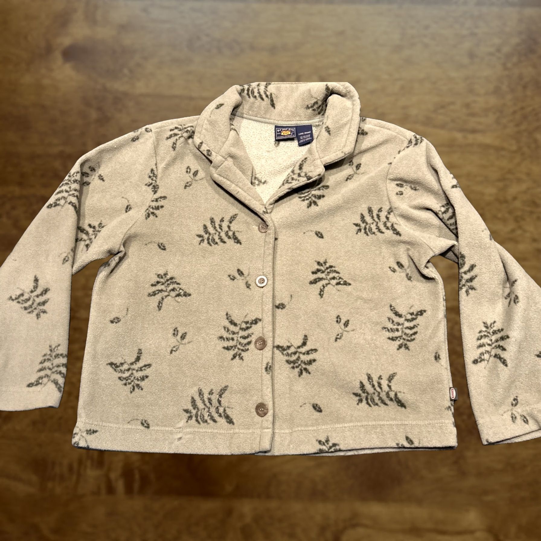 Route 66 Route 66 Womens Sweater With Leaves L Button Up Polyester Fleece B32 Green Size L Size L / US 10 / IT 46 - 1 Thumbnail