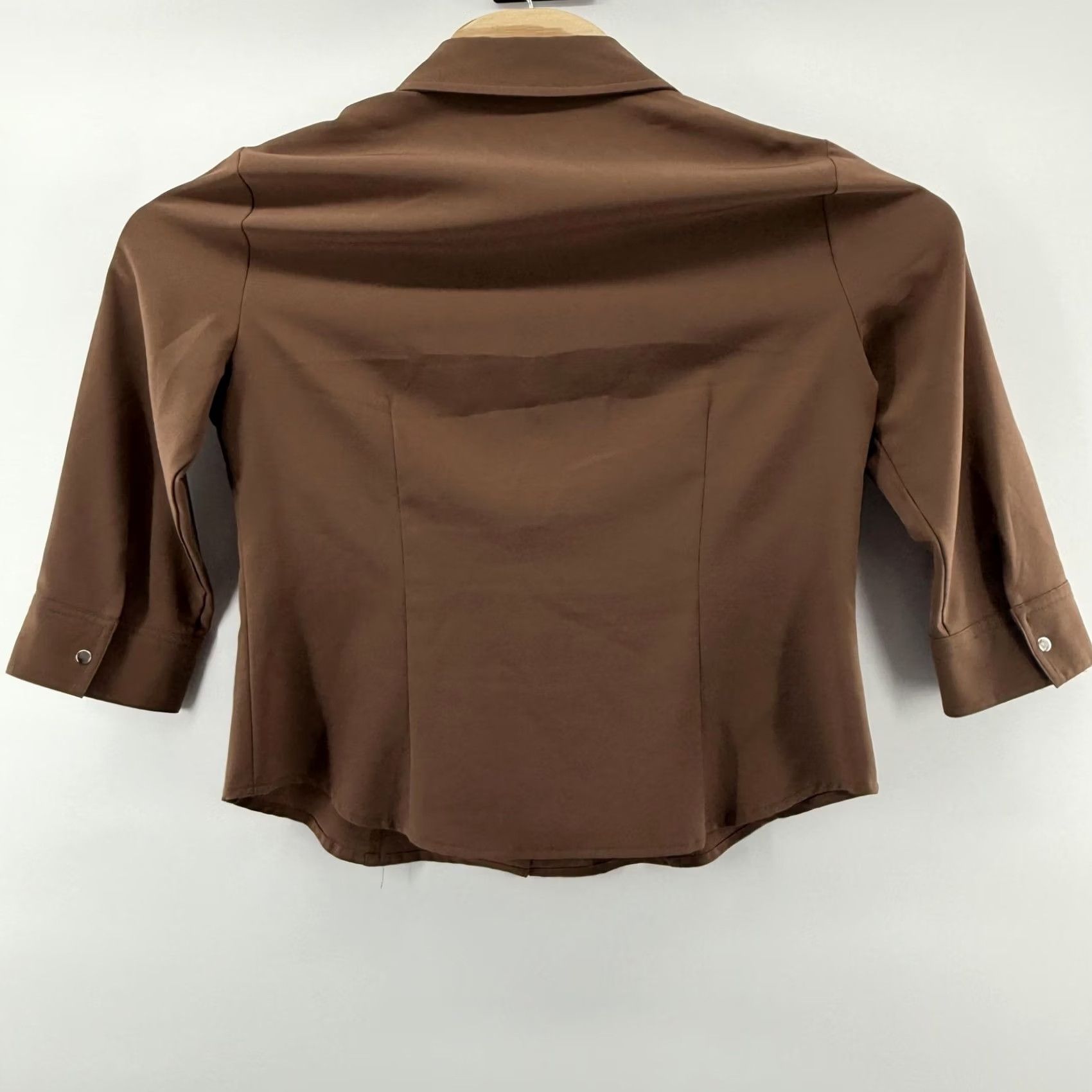 Vintage Cathy Che Stretch Shirt Womens Size 10 Brown 3/4 Sleeve Button Up Fitted Top Size L / US 10 / IT 46 - 5 Thumbnail