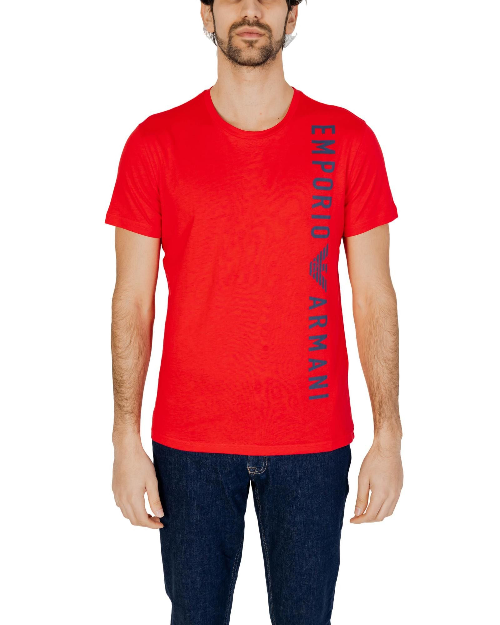 image of Emporio Armani Printed Cotton T-Shirt in Red, Men's (Size Small)