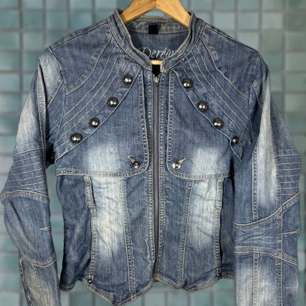 Y2K Dereon Jean Jacket Womens Large Denim Zip Button Up Beyoncé Boho Shirt Womens L Denim Jacket 90s Bohemian Shirts Men?