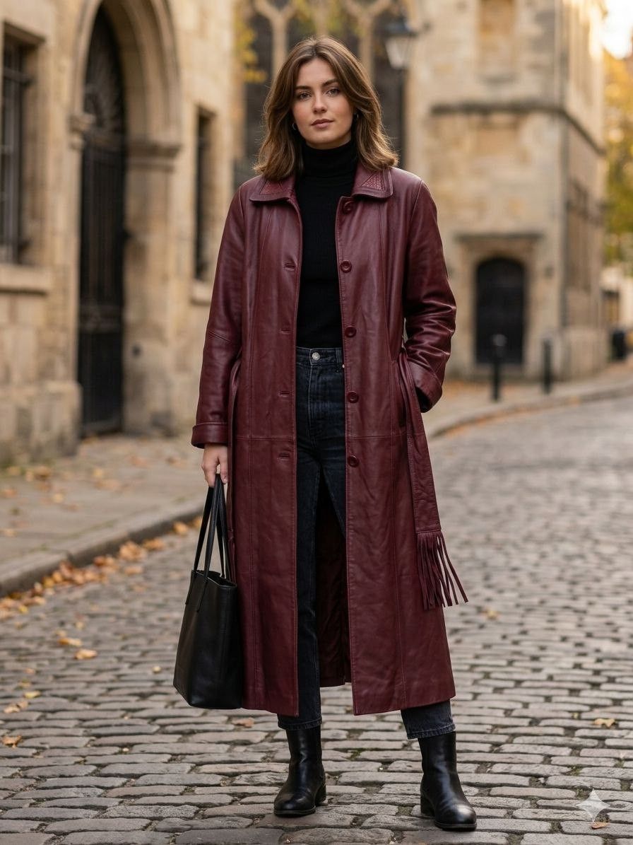 Other Vintage Leather Belted Trench Coat with Fringe - 2XL Size XXL / US 16-18 / IT 52-54 - 1 Thumbnail