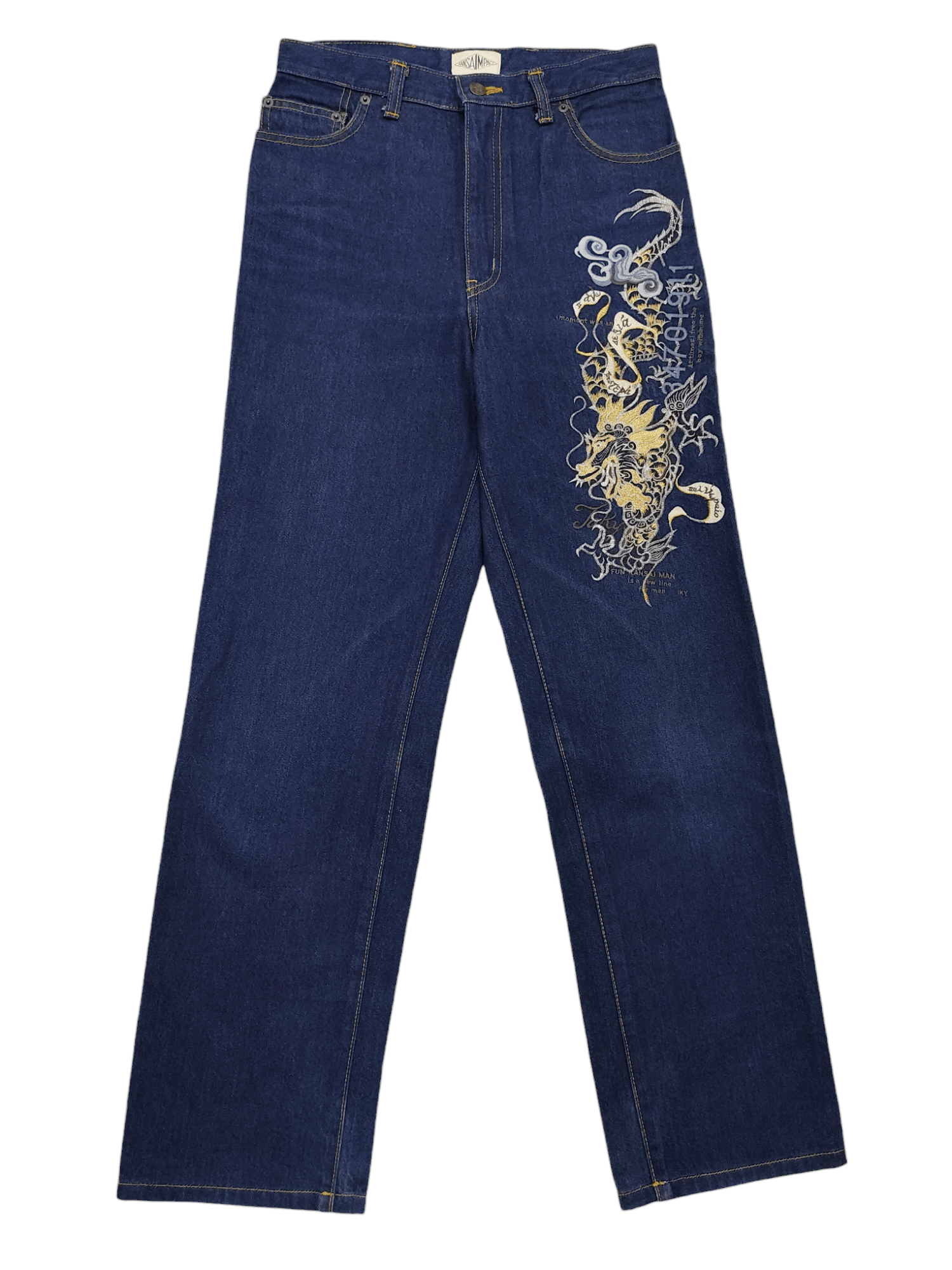 Kansai Yamamoto 90s Kansai Impact- Archive Gold Dragon Embrodiered Art Jeans Size US 29 - 2 Thumbnail