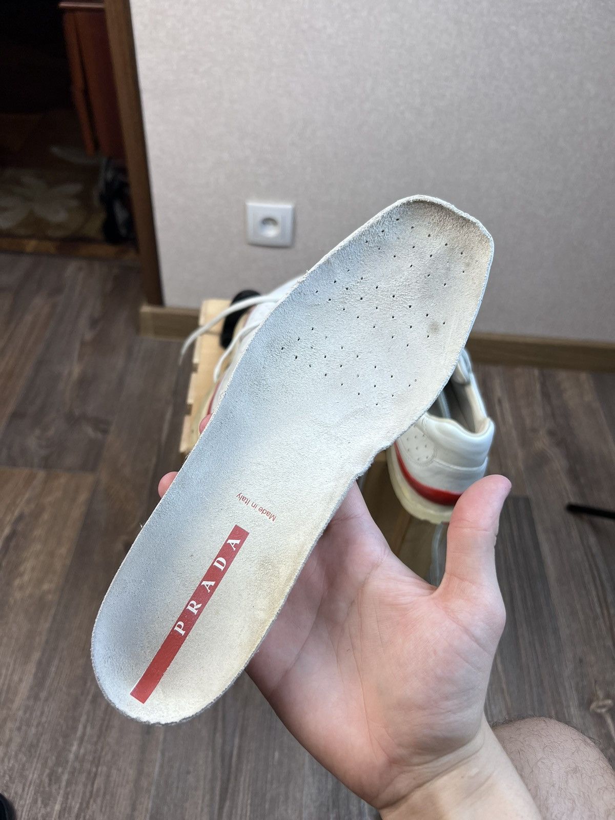 Prada Vintage Prada Red Tab Leather Sneakers Shoes White US: 6.5 Size US 6.5 / EU 39-40 - 16 Thumbnail