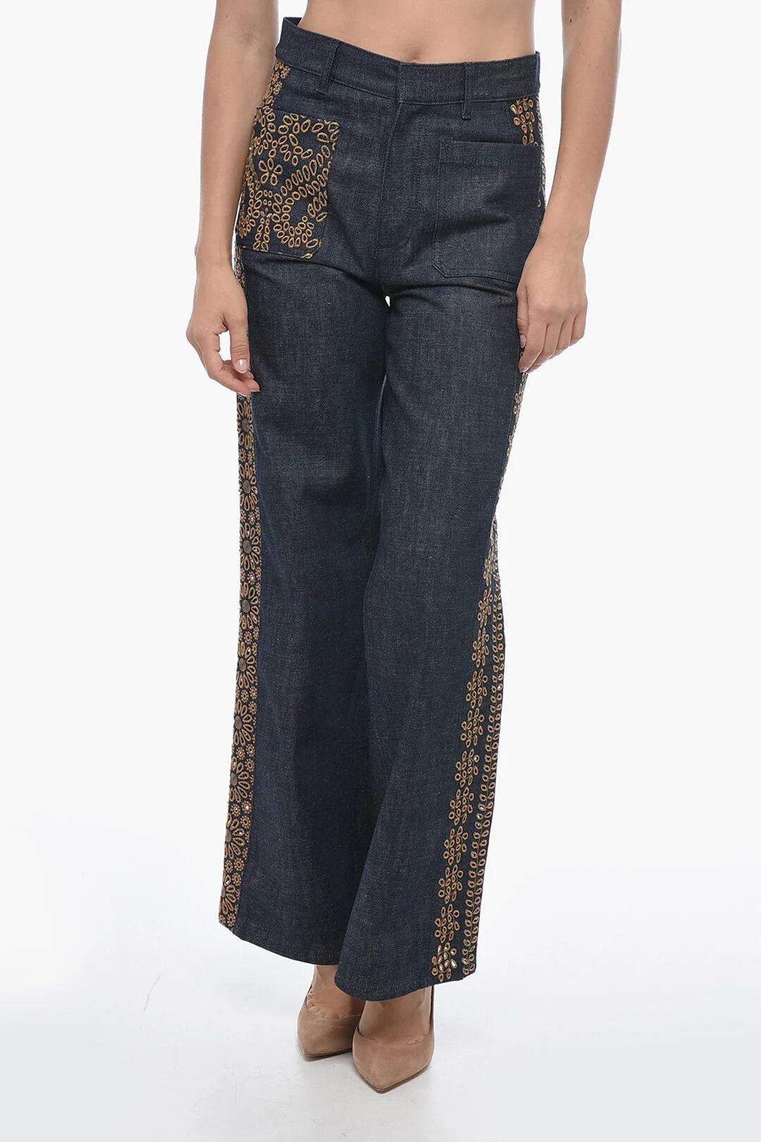 Dior o1mm0326 Embroidered Palazzo Jeans in Blue Size 28" / US 6 / IT 42 - 1 Thumbnail