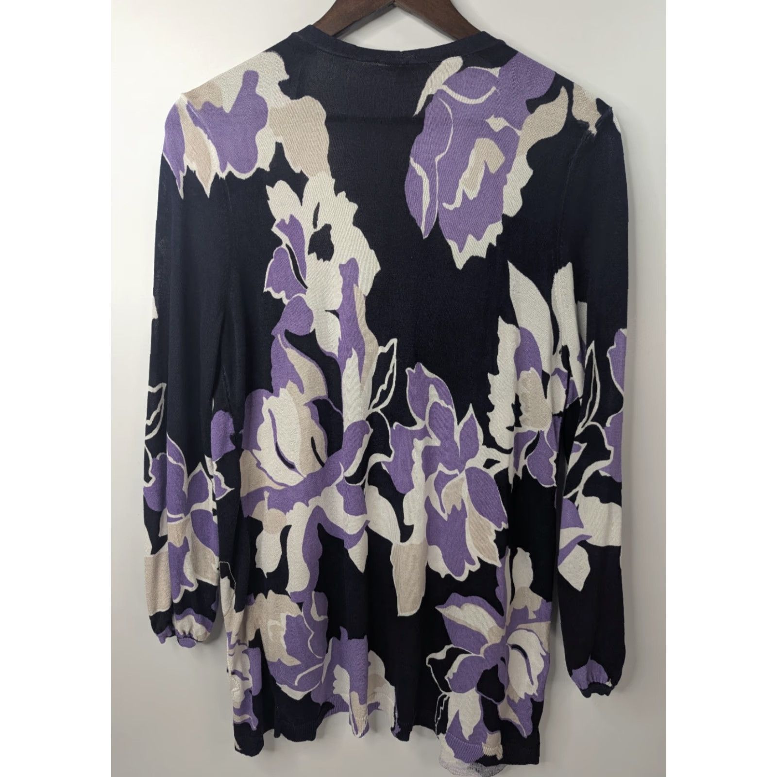 Vintage Chicos Cardigan Sweater Open Front Floral Embroidered Purple Knit Women M Bohemian Chic Size M / US 6-8 / IT 42-44 - 3 Thumbnail