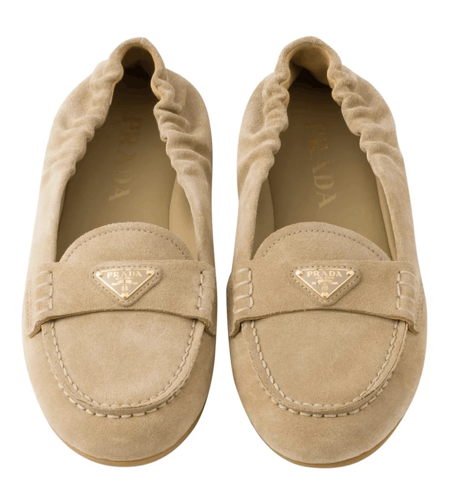 Prada Prada Ecru Beige Suede Logo Scrunch Loafer Moccasin Flat 38 Size US 8 / IT 38 - 9 Thumbnail