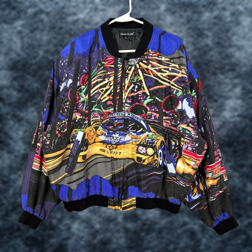 Vintage VTG Silk Club Porsche 956 962 Silk Bomber Jacket Blue L Mens 100% Silk Side Zip Button? (Note: original mentions Zip) Size US L / EU 52-54 / 3 - 1 Thumbnail