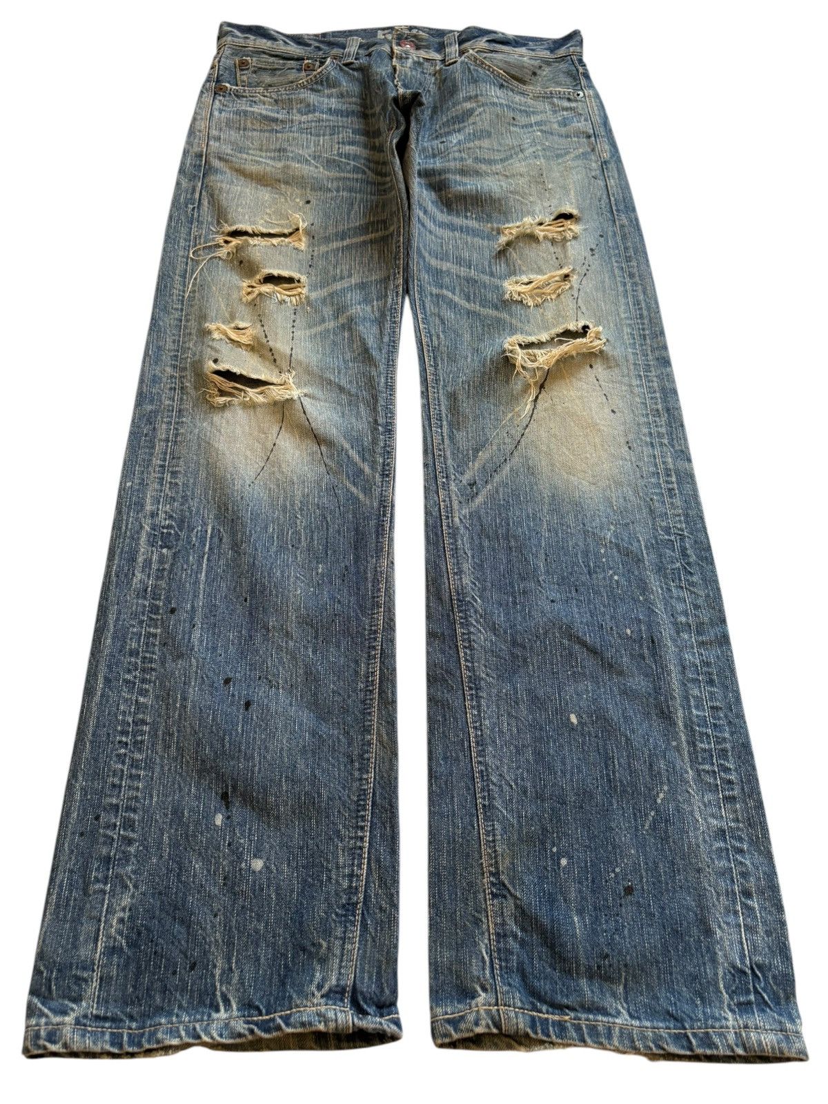 Edwin Vintage Edwin 503 Blue Trip Paint Mud Wash Rip Loose Jeans Size US 34 / EU 50 - 1 Thumbnail