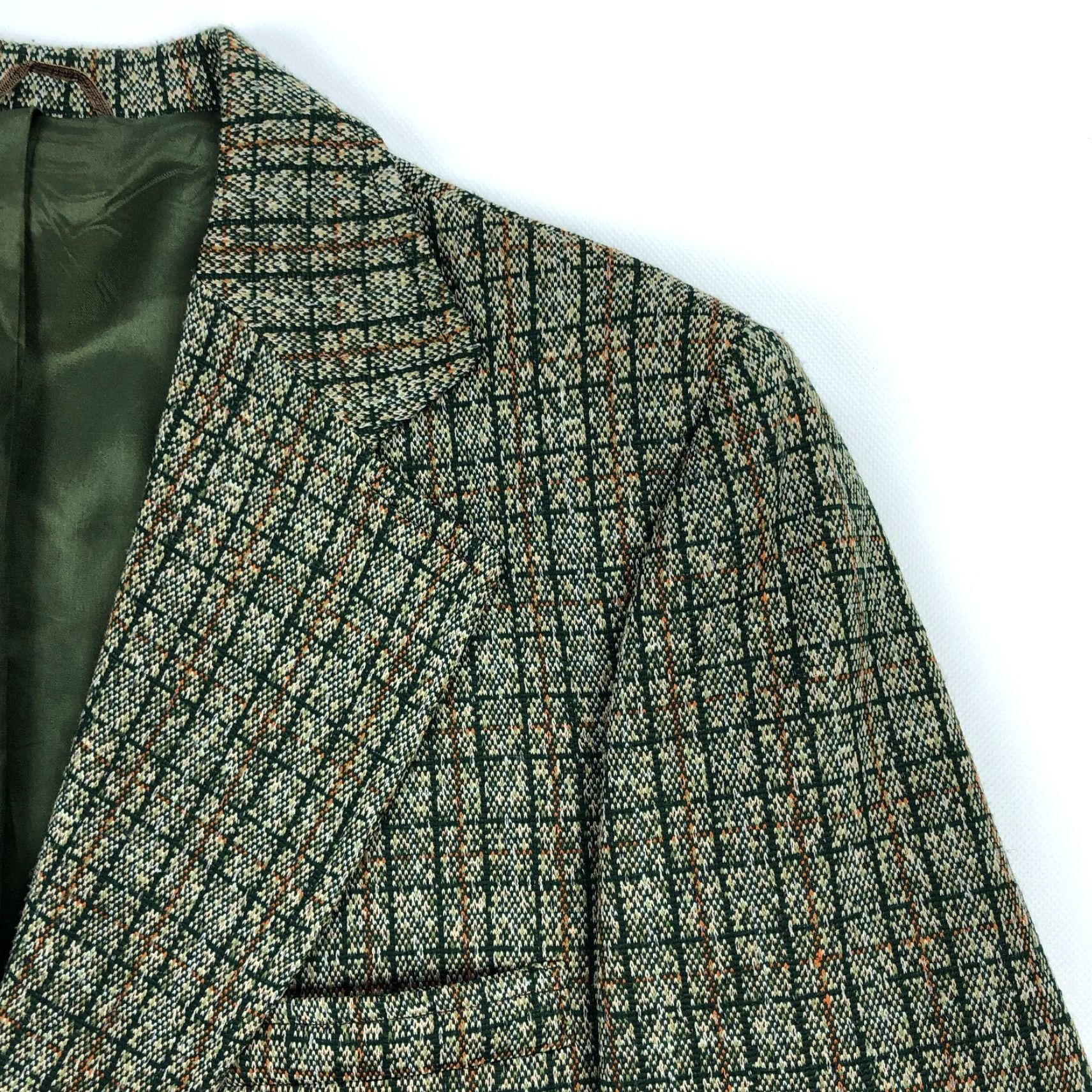 JCPenney JC Penney 42R Green Plaid Tweed Mens Blazer Sport Coat Jacket 70s Size 42R - 2 Thumbnail
