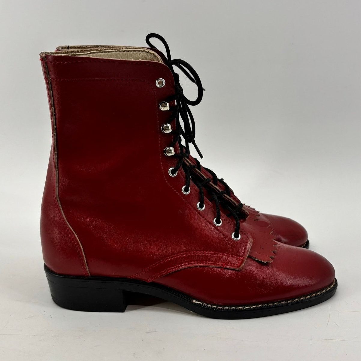 Vintage Laredo Red Cowboy Women 6 Boots Kiltie Roper Lace Up Western Size US 6 / IT 36 - 3 Thumbnail