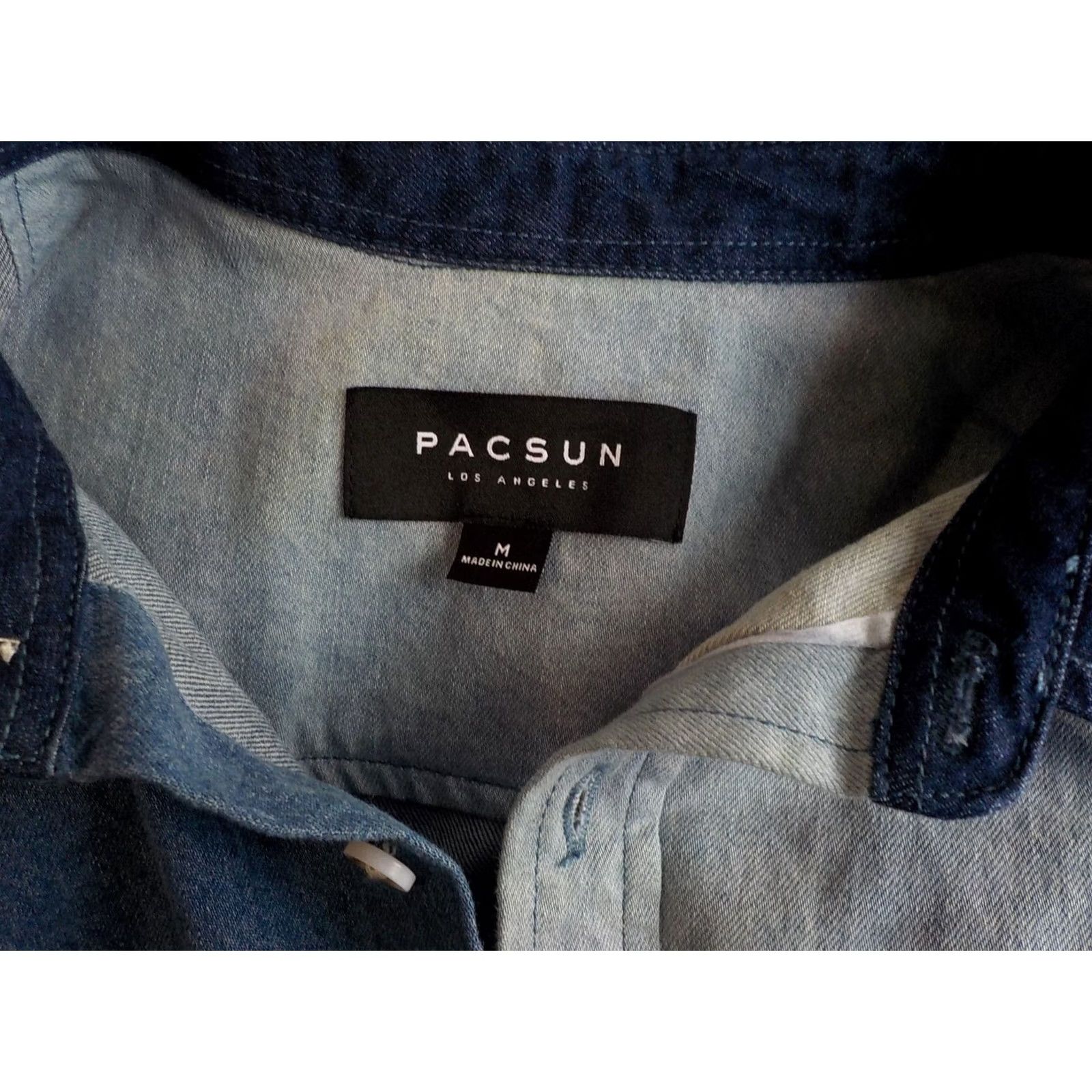 Pacsun PAC SUN Long Sleeve 3 Tone Button Front Denim Shirt Blue Cotton SZ M Mens Shirt Colorblock 3 Shades of Blue 100% Cotton Good Condition Size US M / EU 48-50 / 2 - 4 Thumbnail