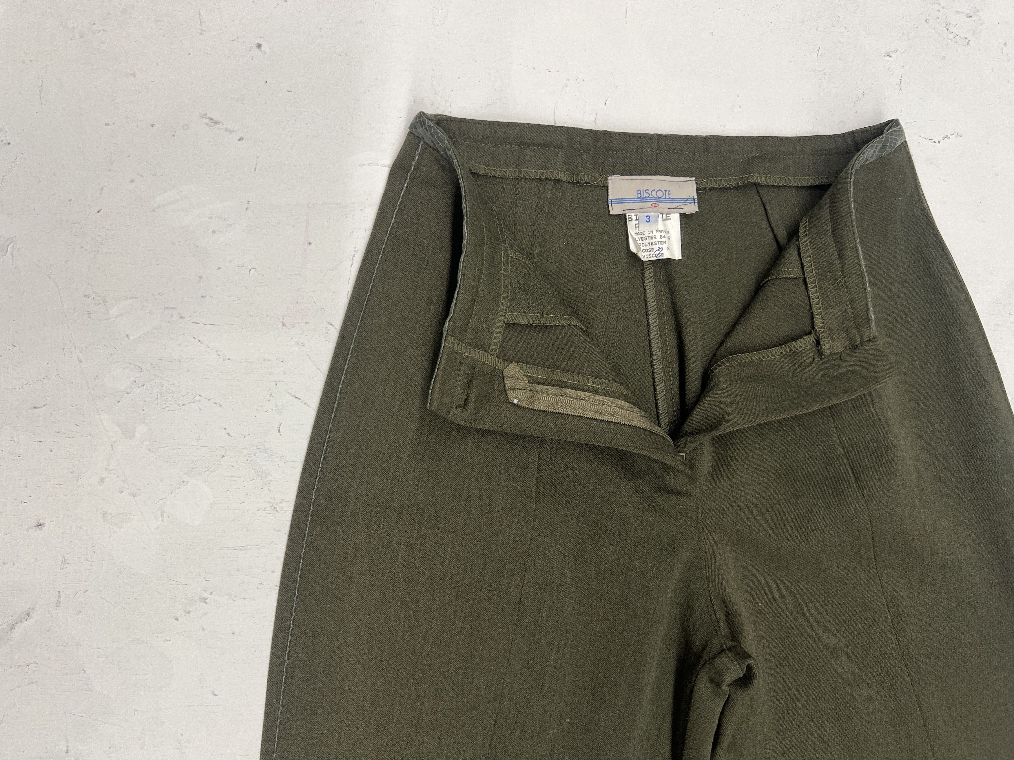 Other Biscote France Olive Flare Trouser Snakeskin Waistband Size 32" / US 10 / IT 46 - 2 Thumbnail