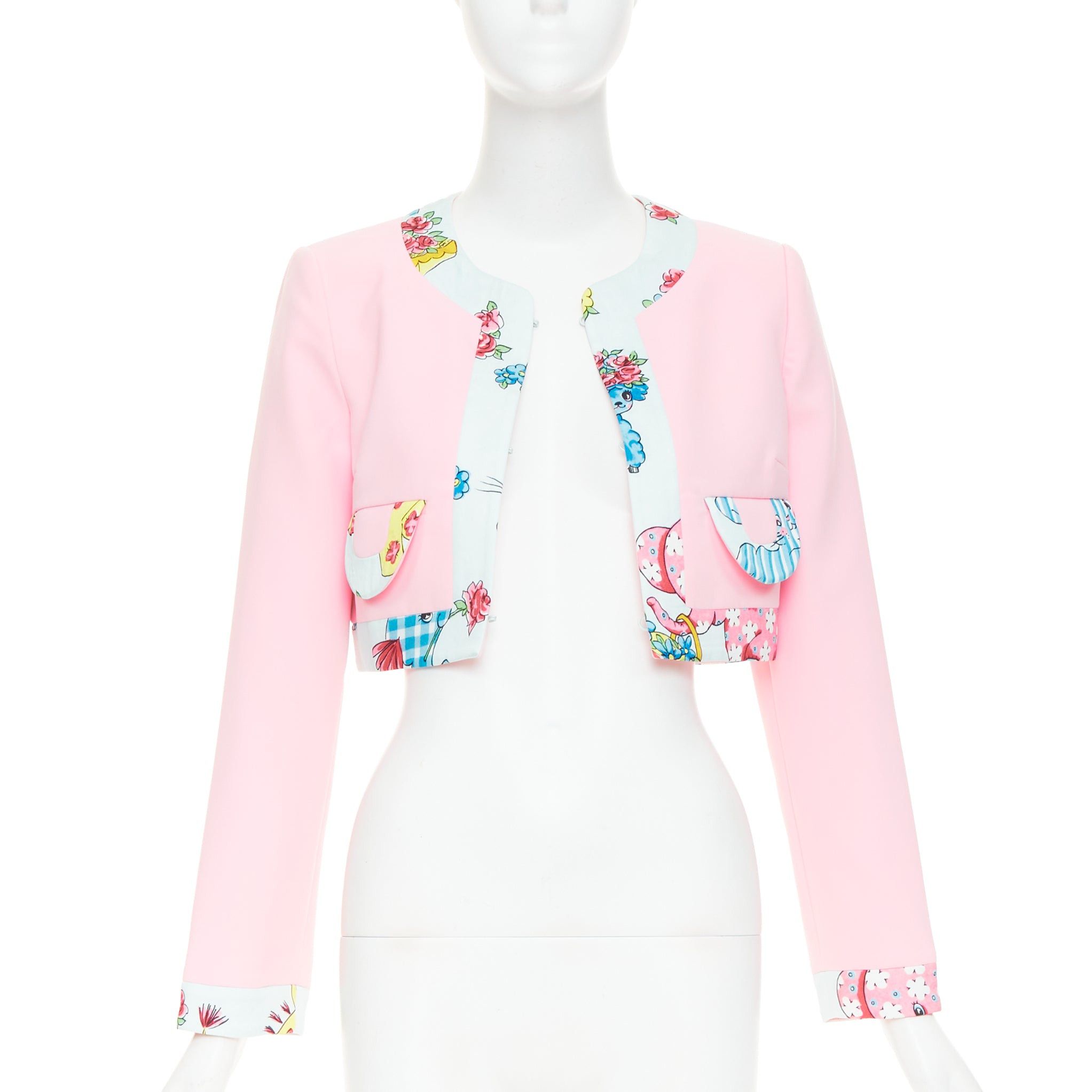Moschino MOSCHINO COUTURE! 2022 Runway Calico Animals pink blue floral trim bolero jacket IT38 XS Size XS / US 0-2 / IT 36-38 - 1 Thumbnail