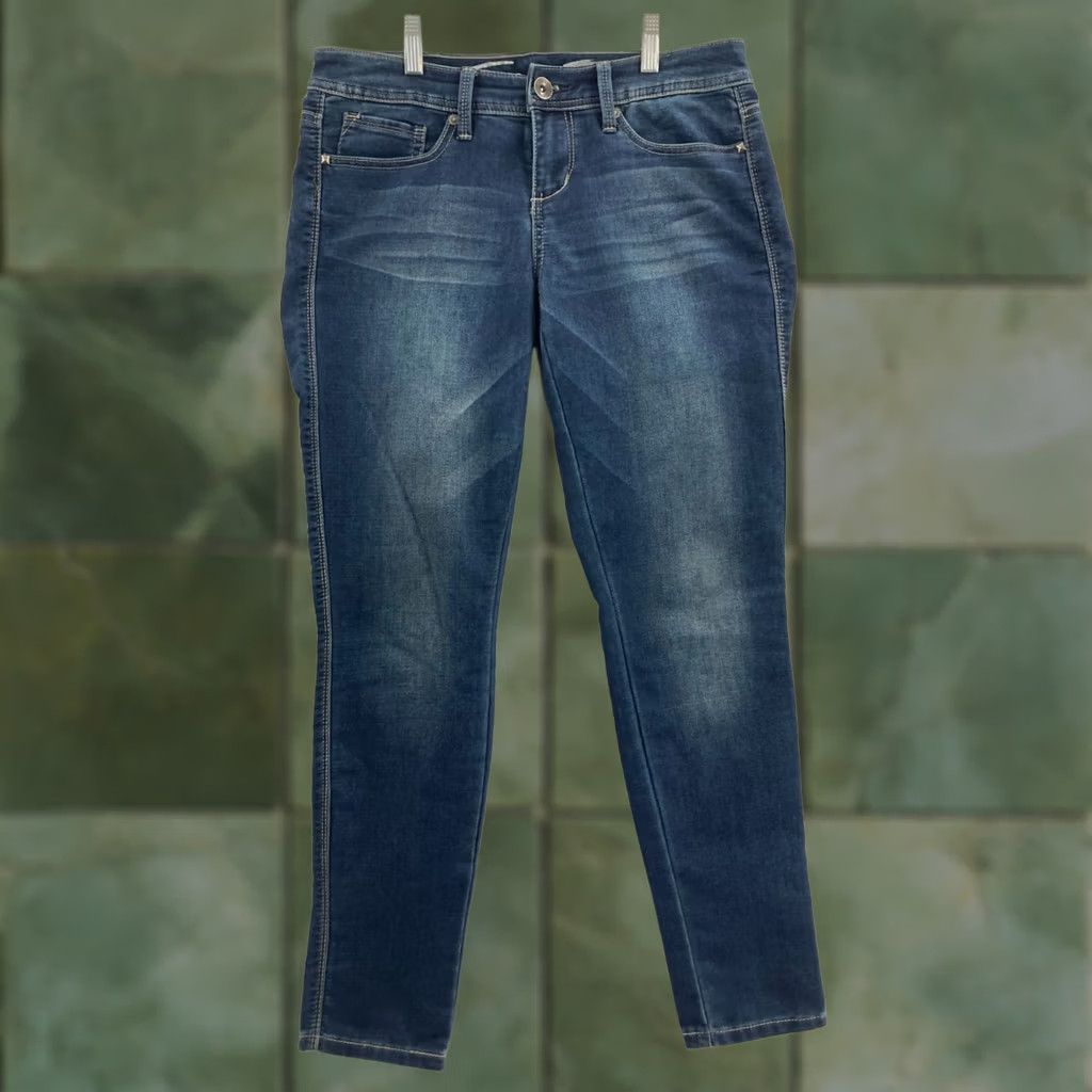 Vintage Seven7 Premium Straight Jeans Womens 4 Blue Denim Stretch Mid-Rise Slim 5-Pocket Design Bags/Suspenders Notation? Size 27" / US 4 / IT 40 - 1 Thumbnail
