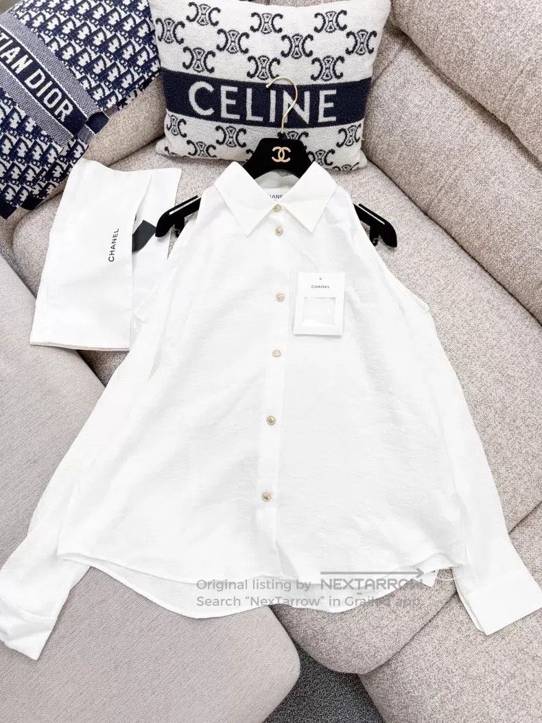 Chanel Chanel Silk jacquart long-sleeved off-the-shoulder shirt Size XS / US 0-2 / IT 36-38 - 2 Thumbnail