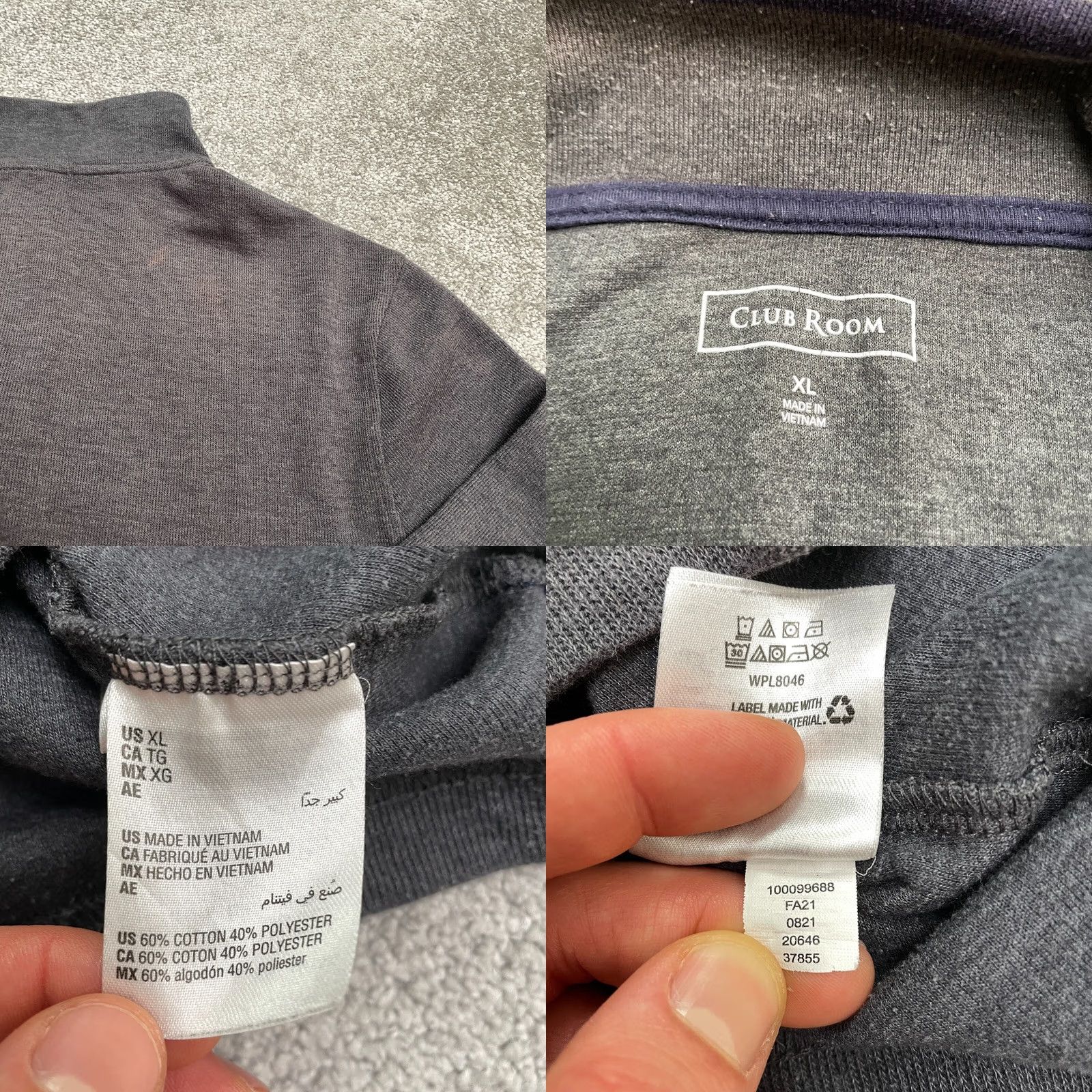 Club Room Club Room Mens XL Gray Cotton Blend 1/4 Zip Pullover Sweatshirt Casual Outdoor Size US XL / EU 56 / 4 - 8 Thumbnail