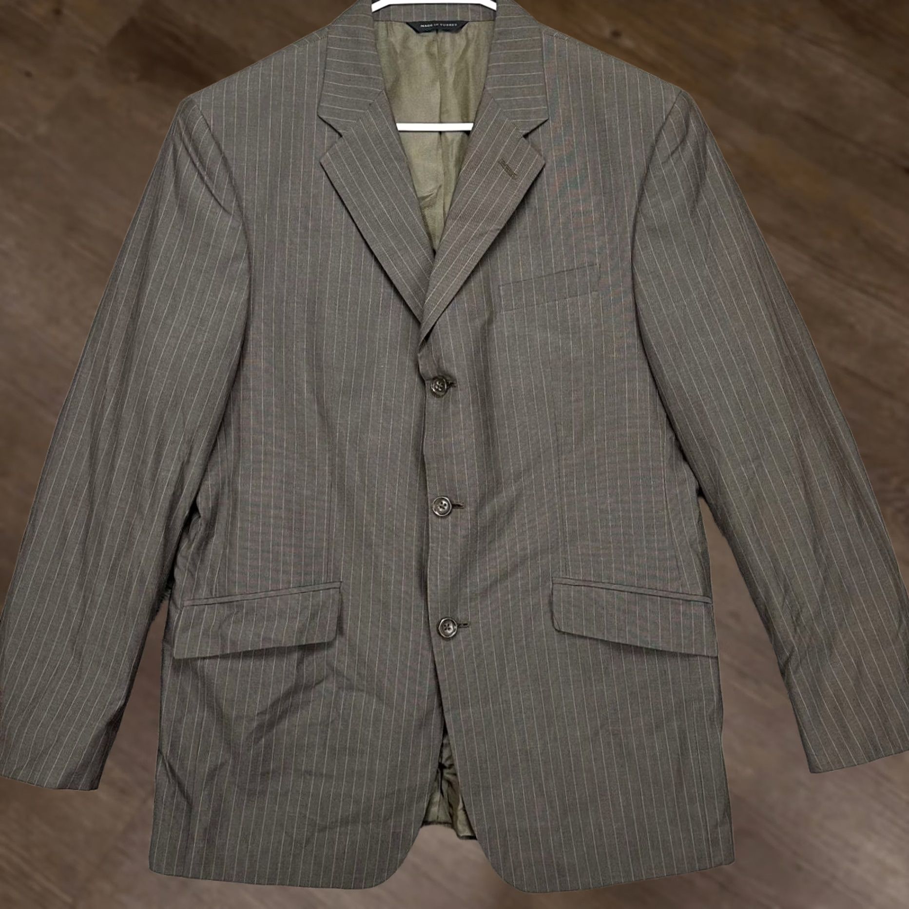 Banana Republic Banana Republic Blazer Sport Coat Mens 44R Grey Brown Pinstripes 3 Button Suit Size 44R - 1 Thumbnail