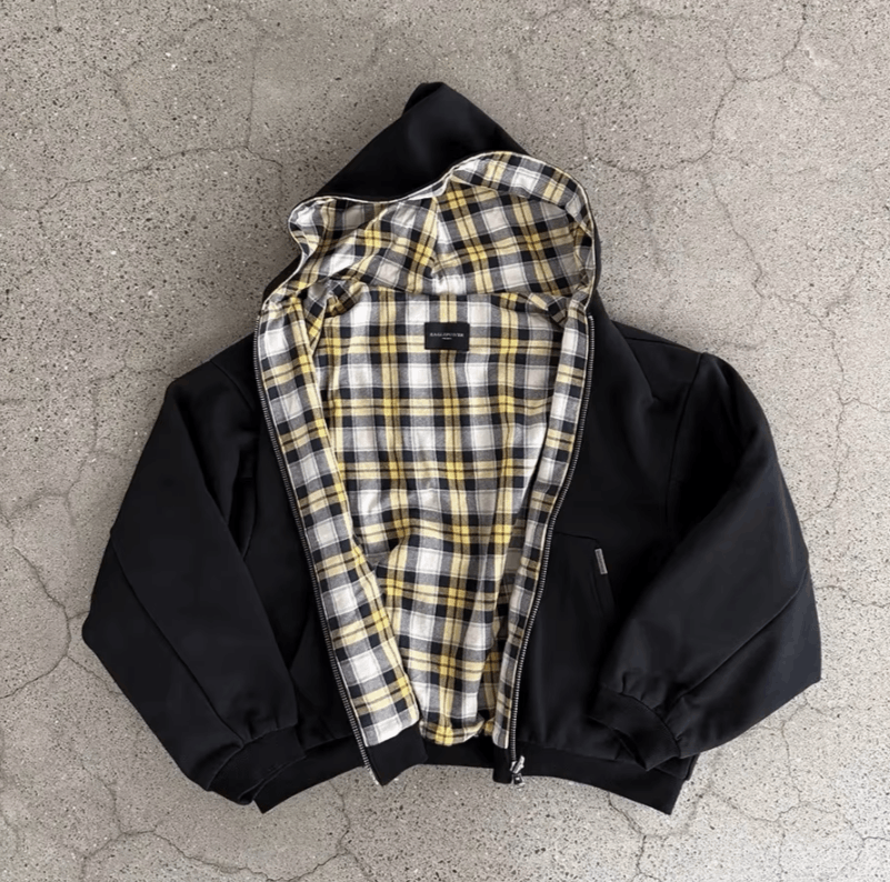 Simple Black Double-Sided Oversized Zipper Hoodie