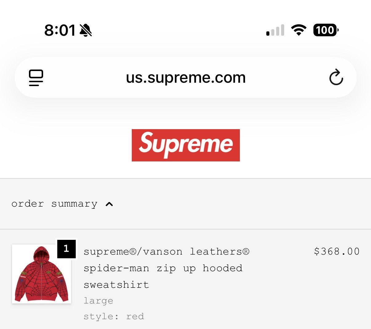 Supreme × Vanson Leathers Supreme Spiderman Zip Up Sweatshirt Red Size L Size US L / EU 52-54 / 3 - 4 Thumbnail