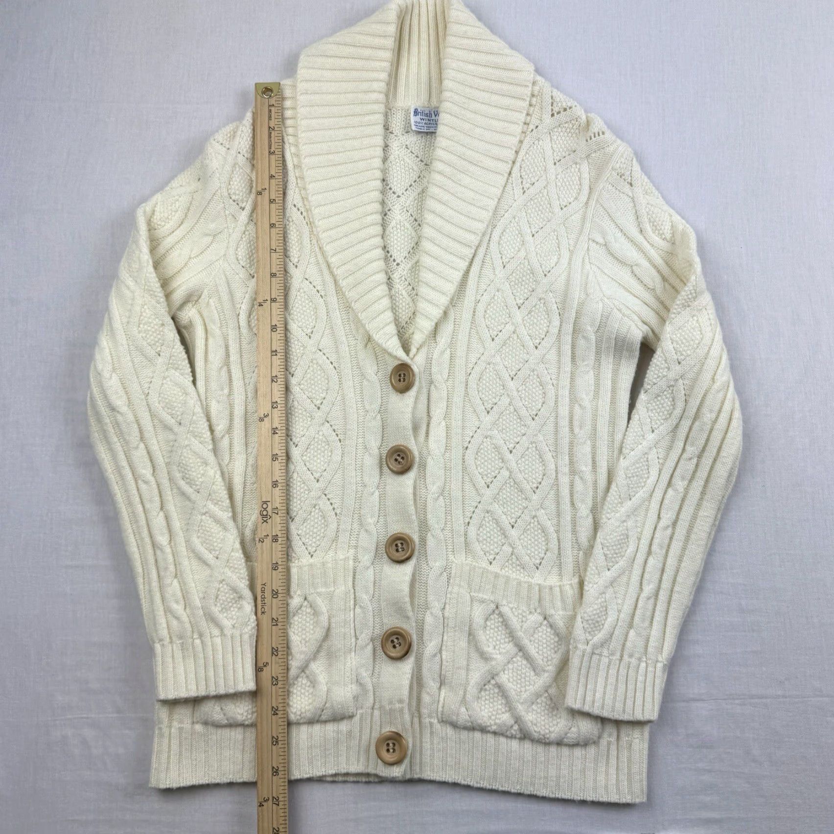 Vogue Vintage British Vogue Wintuk Sweater Adult Medium Ivory Knit 70s 80s Cardigan Size M / US 6-8 / IT 42-44 - 5 Thumbnail