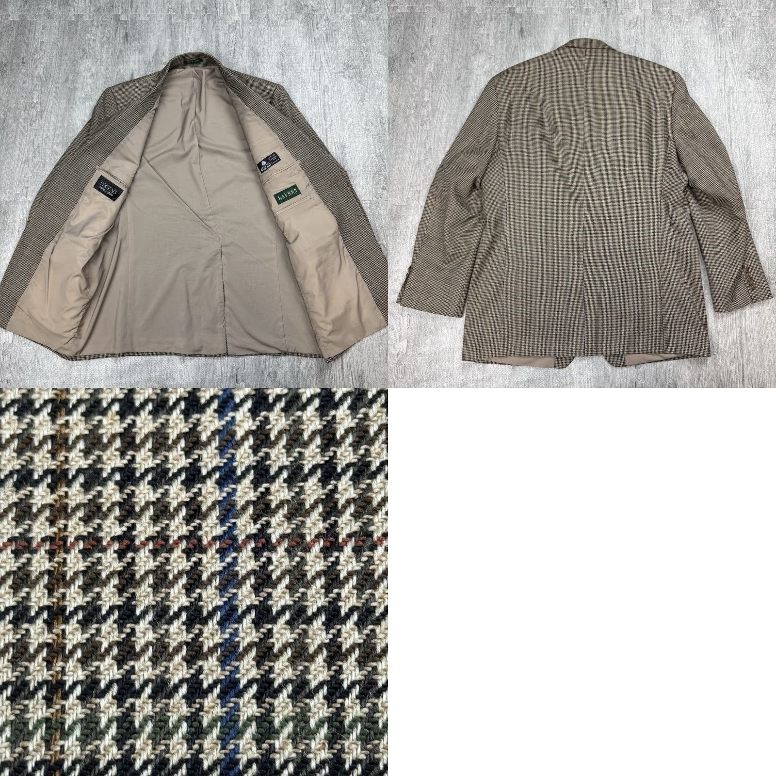Ralph Lauren VINTAGE Lauren Ralph Lauren Men Sport Coat Blazer Houndstooth Beige 42R Wool Silk 2-Button Notch Lapel Single-Breasted Regular Discount Mature 42 Mens Size 42R - 8 Thumbnail